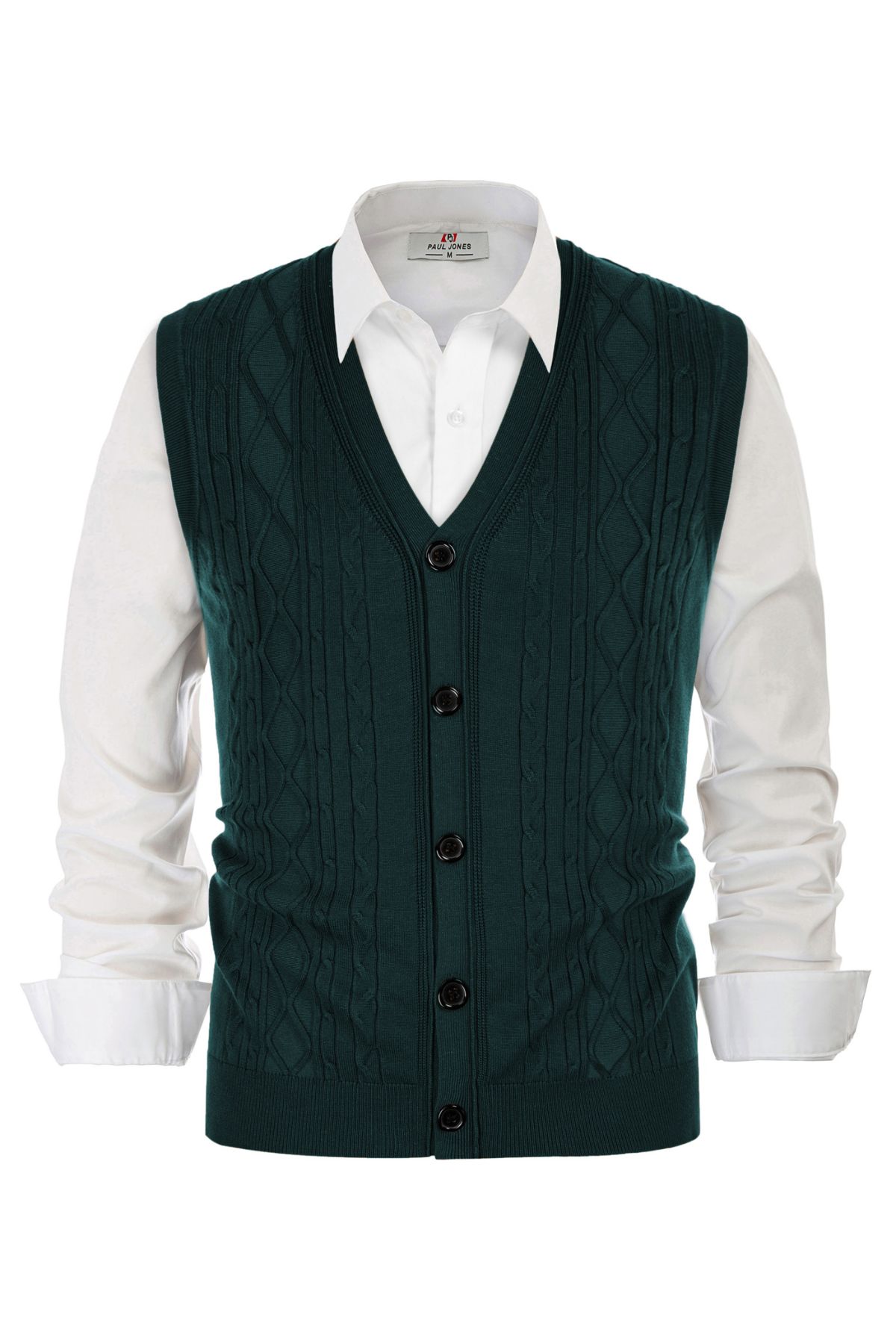 Mens V-Neck Sweater Vest Cable Knitted Button-Up Sleeveless Cardigan Vest sold by Paul Jones product image thumbnail 2