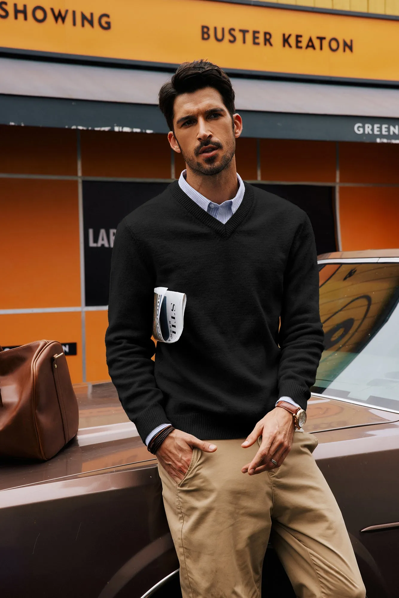 Men Stylish Sweater Long Sleeve V-Neck Ribbed Cuff Pullover Jumper sold by Paul Jones product image thumbnail 3