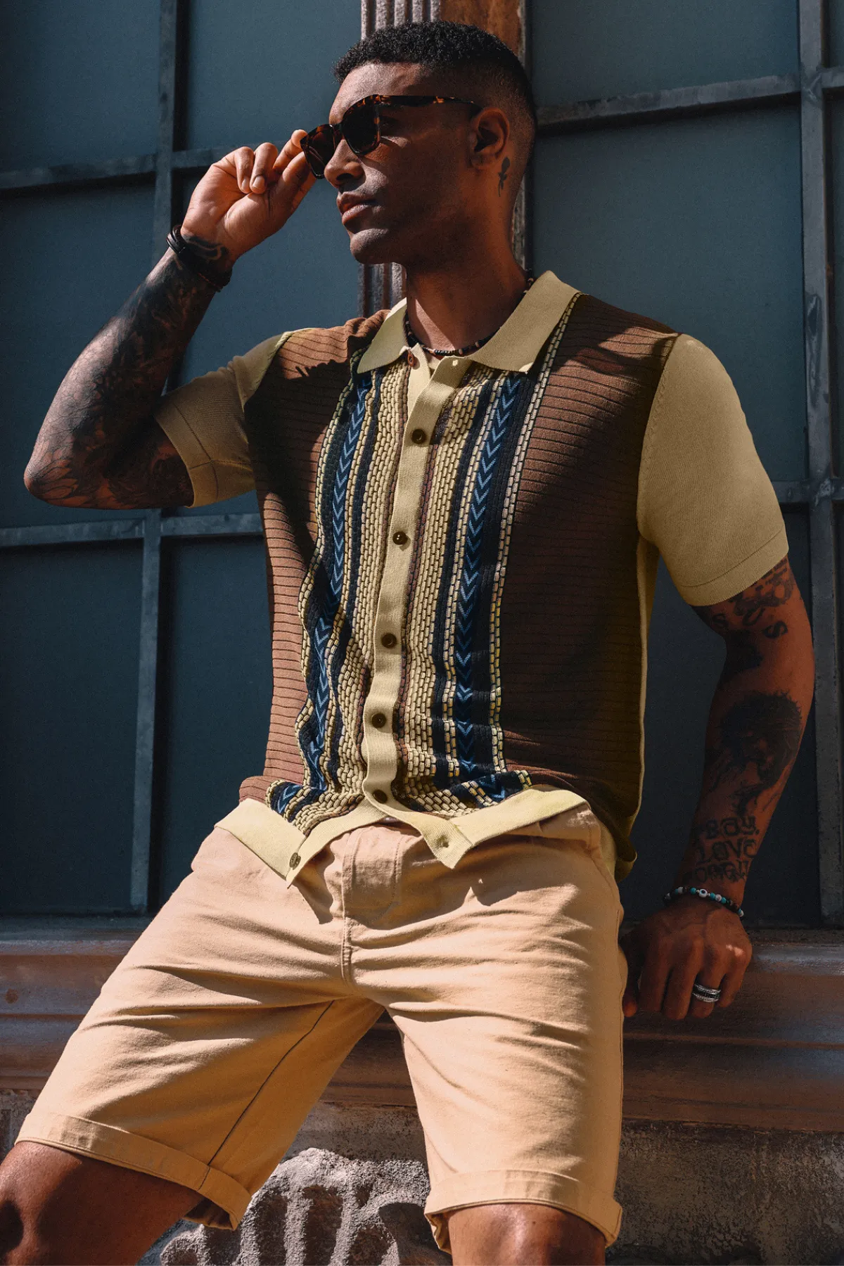 Mens Vintage Polo Shirts Contrast Stripe Retro Short Sleeve Knit Button Down Polo Cardigan Shirt sold by Paul Jones product image thumbnail 5