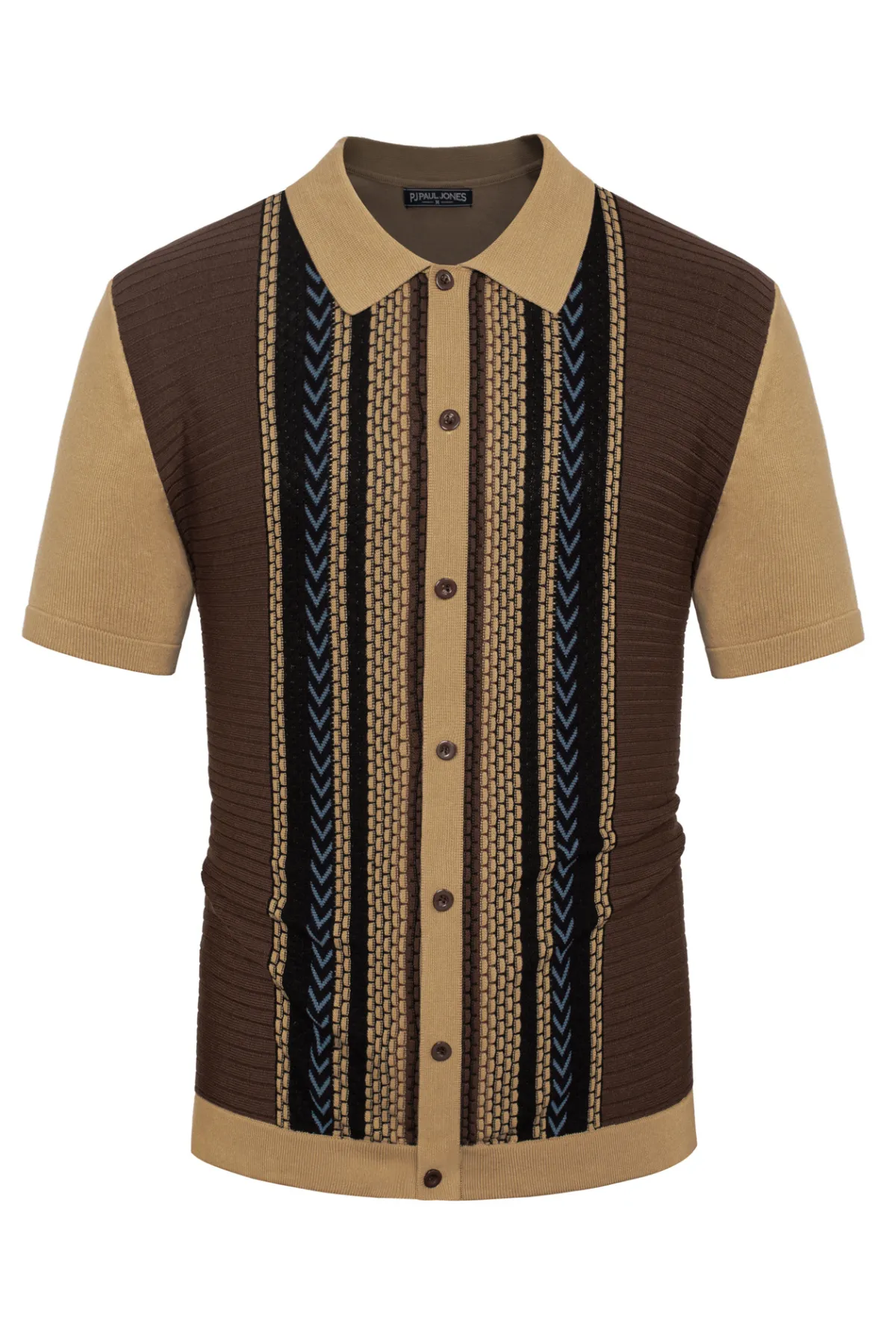 Mens Vintage Polo Shirts Contrast Stripe Retro Short Sleeve Knit Button Down Polo Cardigan Shirt sold by Paul Jones product image thumbnail 3
