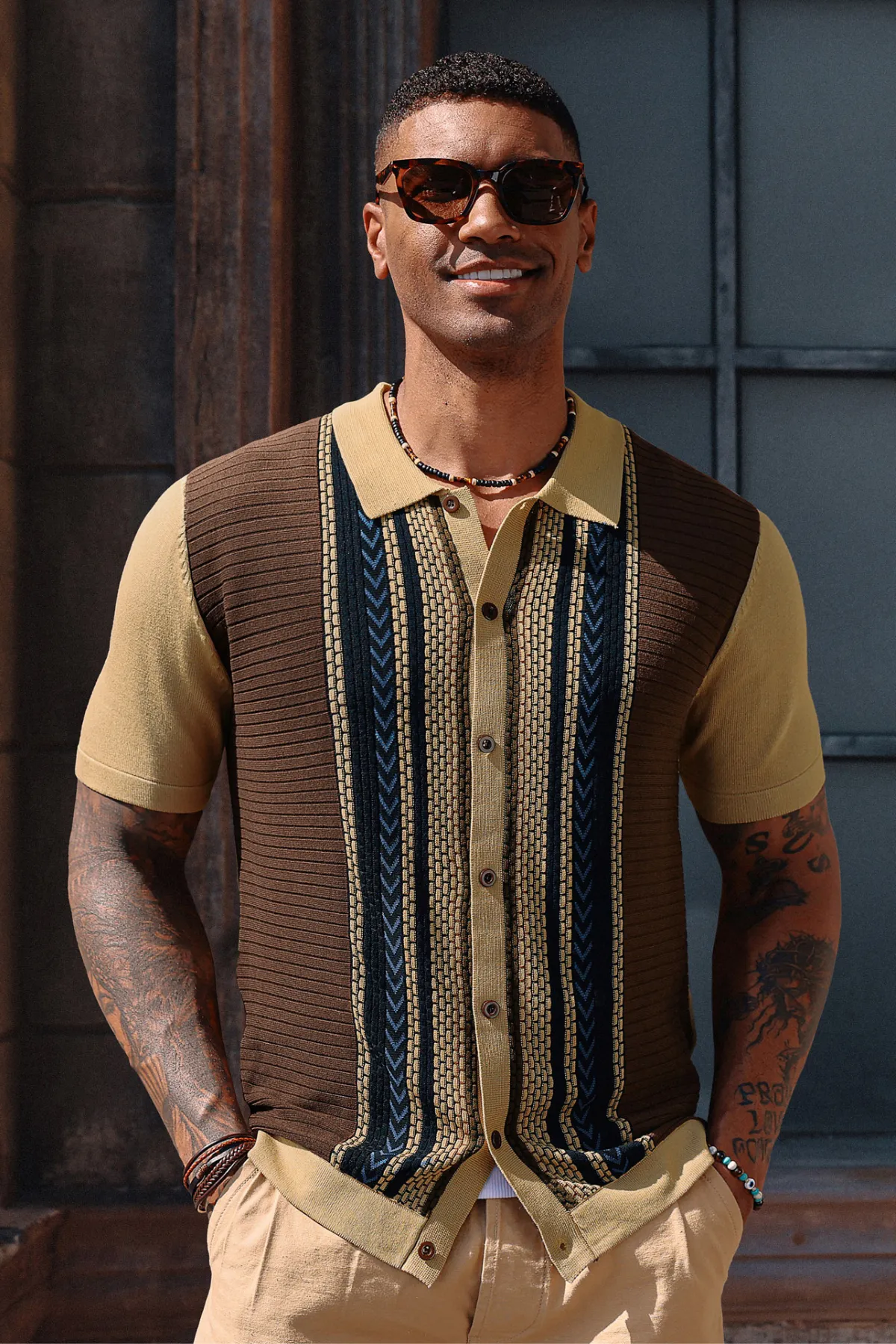 Mens Vintage Polo Shirts Contrast Stripe Retro Short Sleeve Knit Button Down Polo Cardigan Shirt sold by Paul Jones product image thumbnail 4