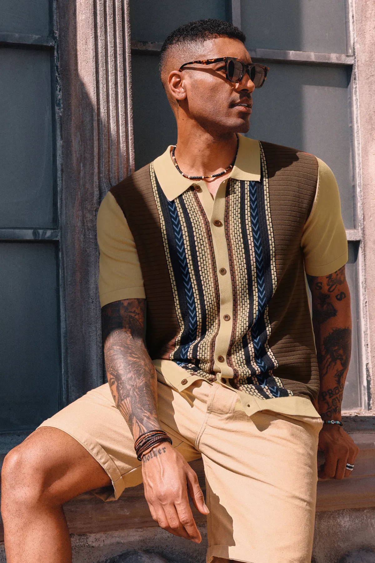 Mens Vintage Polo Shirts Contrast Stripe Retro Short Sleeve Knit Button Down Polo Cardigan Shirt sold by Paul Jones product image thumbnail 2