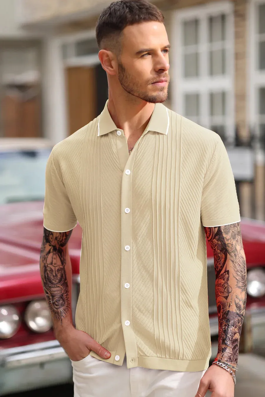 【SCENERITY】Potem collar short sleeve cardigan Short Sleeve Cardigan – Calle Del Mar