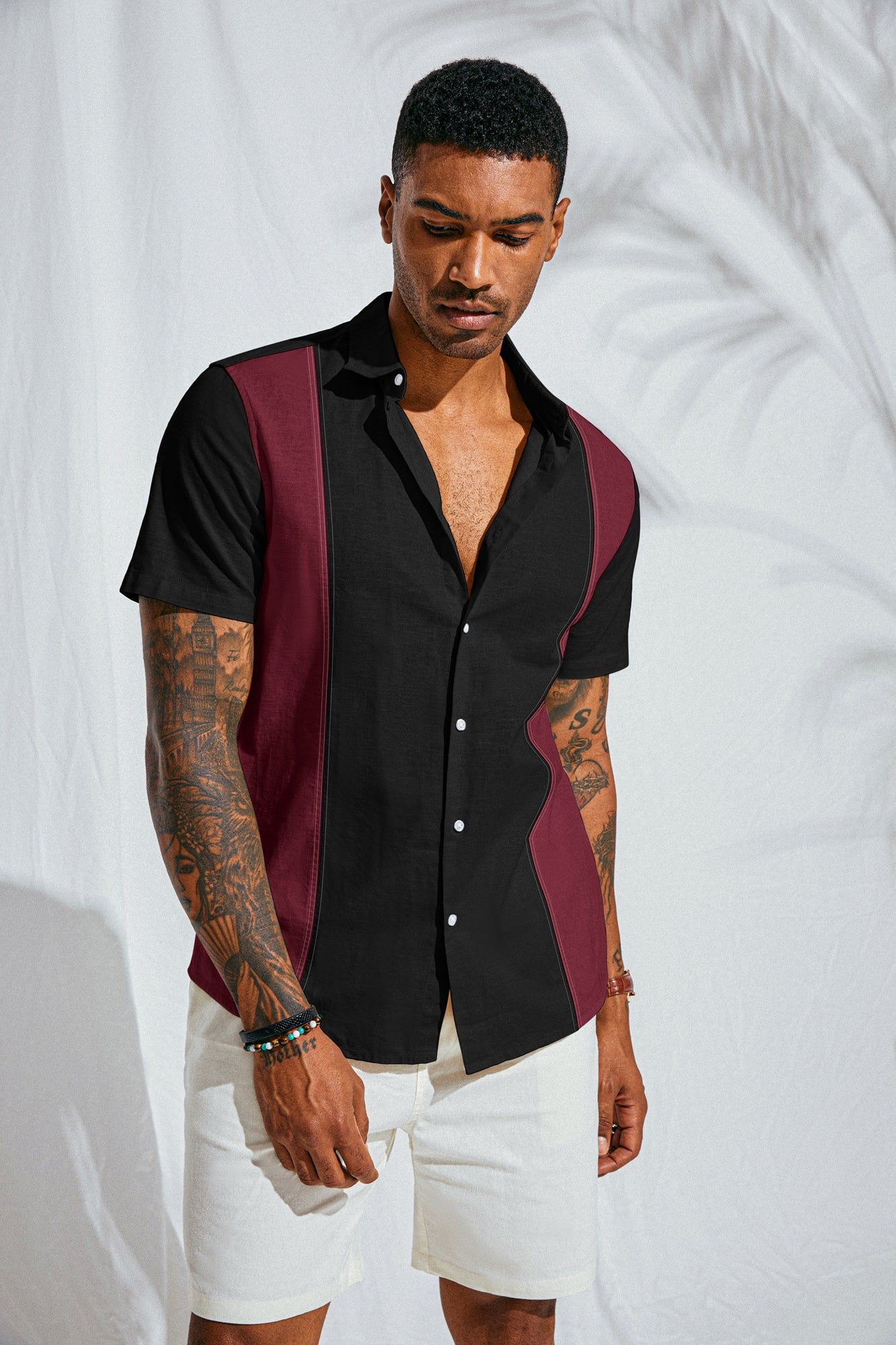 Men's Cotton Linen Shirts Short Sleeve Casual Contrast Button Down Shirt Breathable Dress Shirts sold by Paul Jones product image thumbnail 5