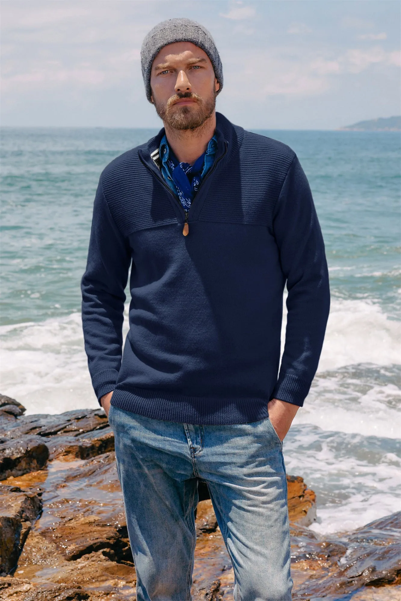 Men's Quarter Zip Sweater Slim Fit Casual Pullover Sweater Mock Neck Polo Sweater sold by Paul Jones product image thumbnail 5