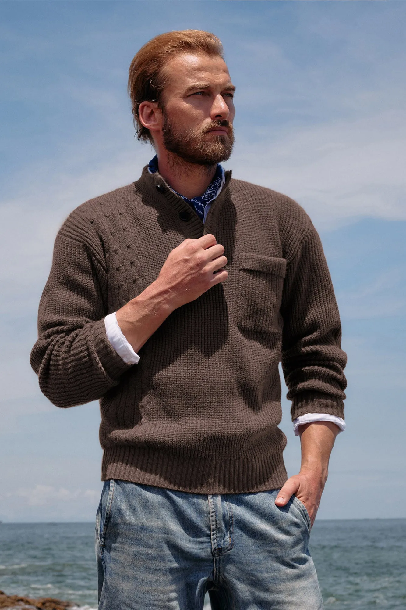 Men's Quarter Button Sweater Stand Collar Knitted Pullover Henley Sweater sold by Paul Jones product image thumbnail 2