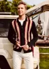 Mens Vintage Striped Knit Polo Shirt Long Sleeve Button Down Cardigan Sweater sold by Paul Jones