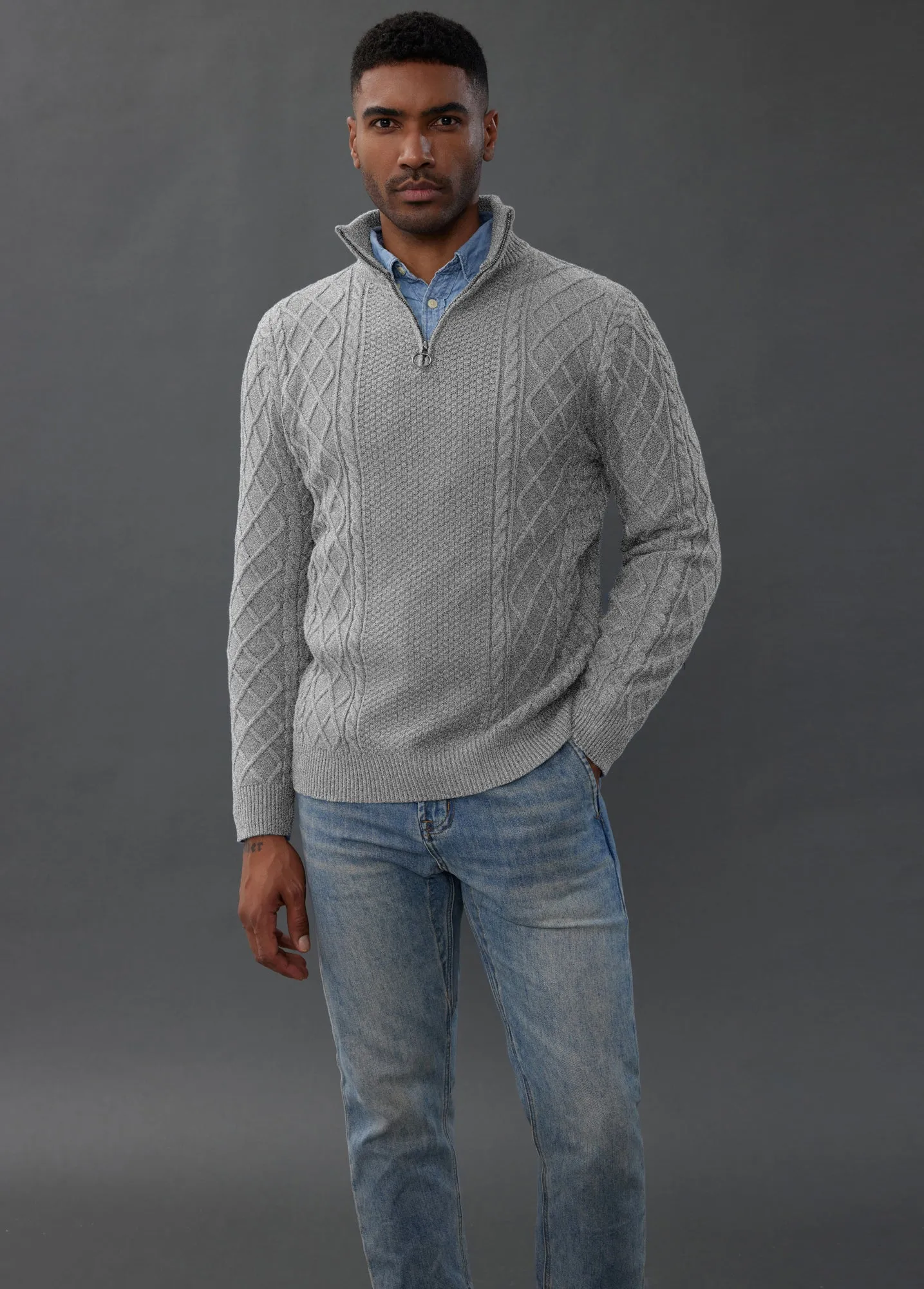 Men's Casual Quarter-Zip Sweaters Cable Knit Thermal Pullovers sold by Paul Jones product image thumbnail 2