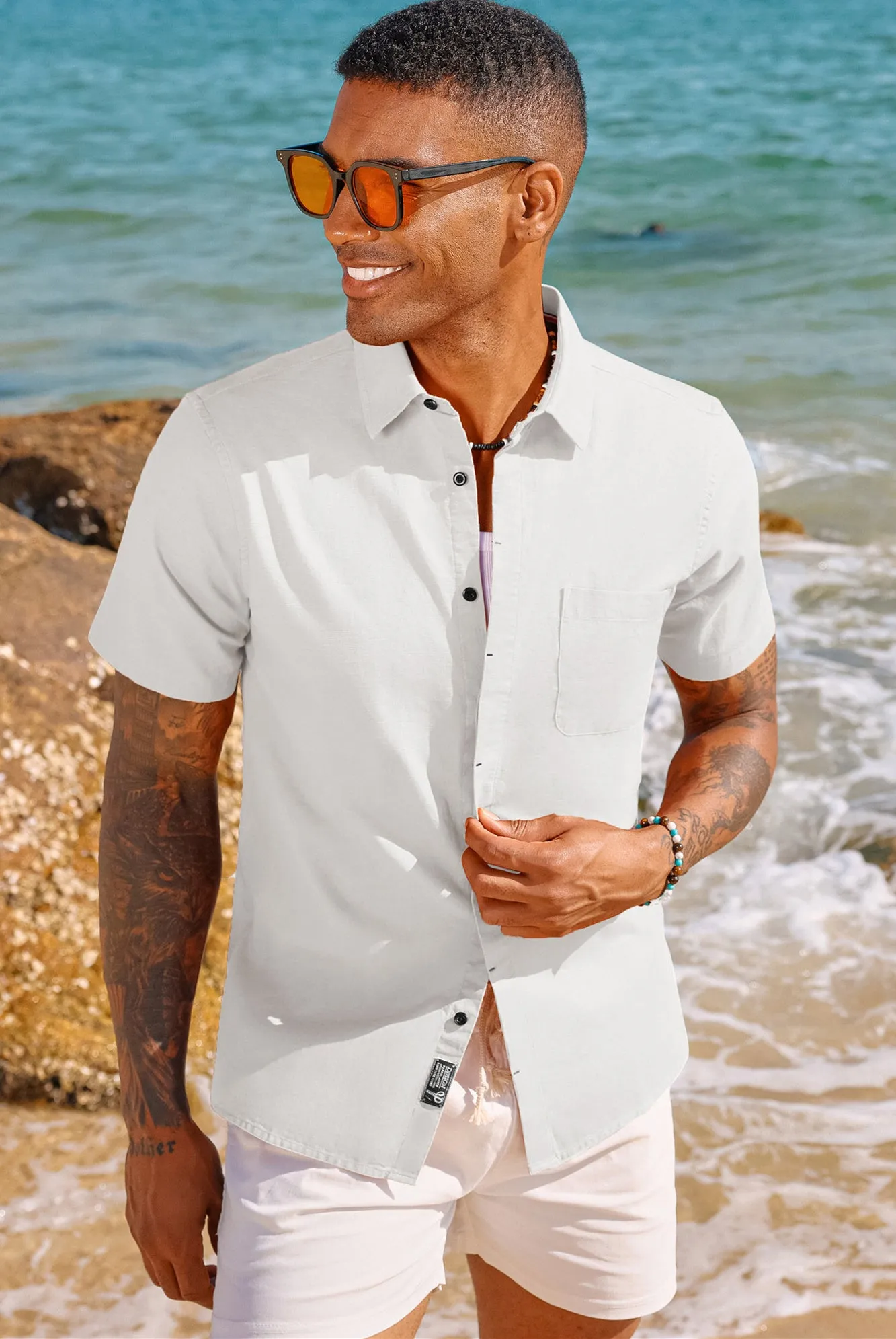 Men Cuban Guayabera Shirt Casual Short Sleeve Button Down Cardigan Shirts Beach Tops Cotton sold by Paul Jones product image thumbnail 2