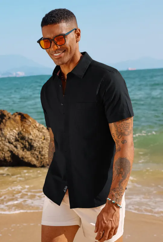 Men Cuban Guayabera Shirt Casual Short Sleeve Button Down Cardigan Shirts Beach Tops Cotton sold by Paul Jones