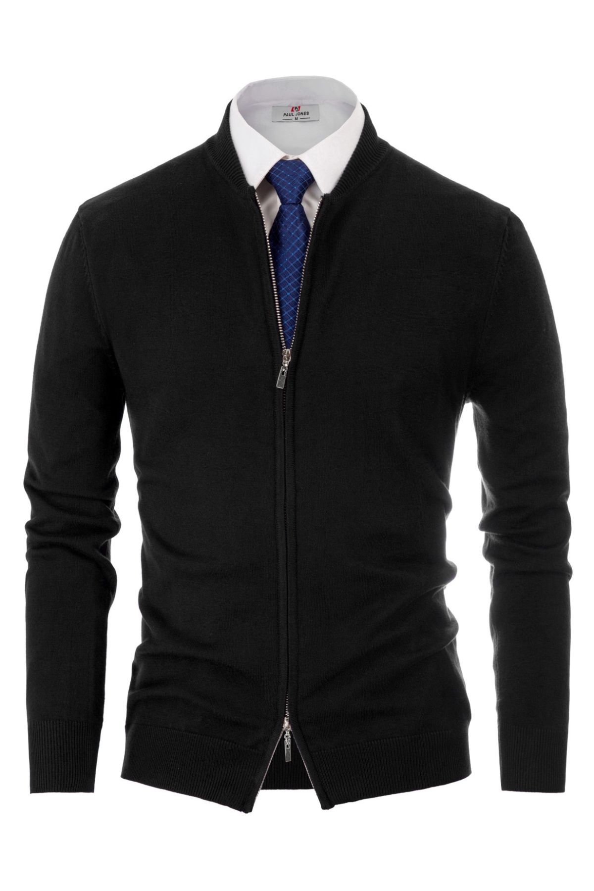 Men Slim Fit Long Sleeve Stand Collar Two-Way Zipper Knitting Baseball Jacket sold by Paul Jones product image thumbnail 3