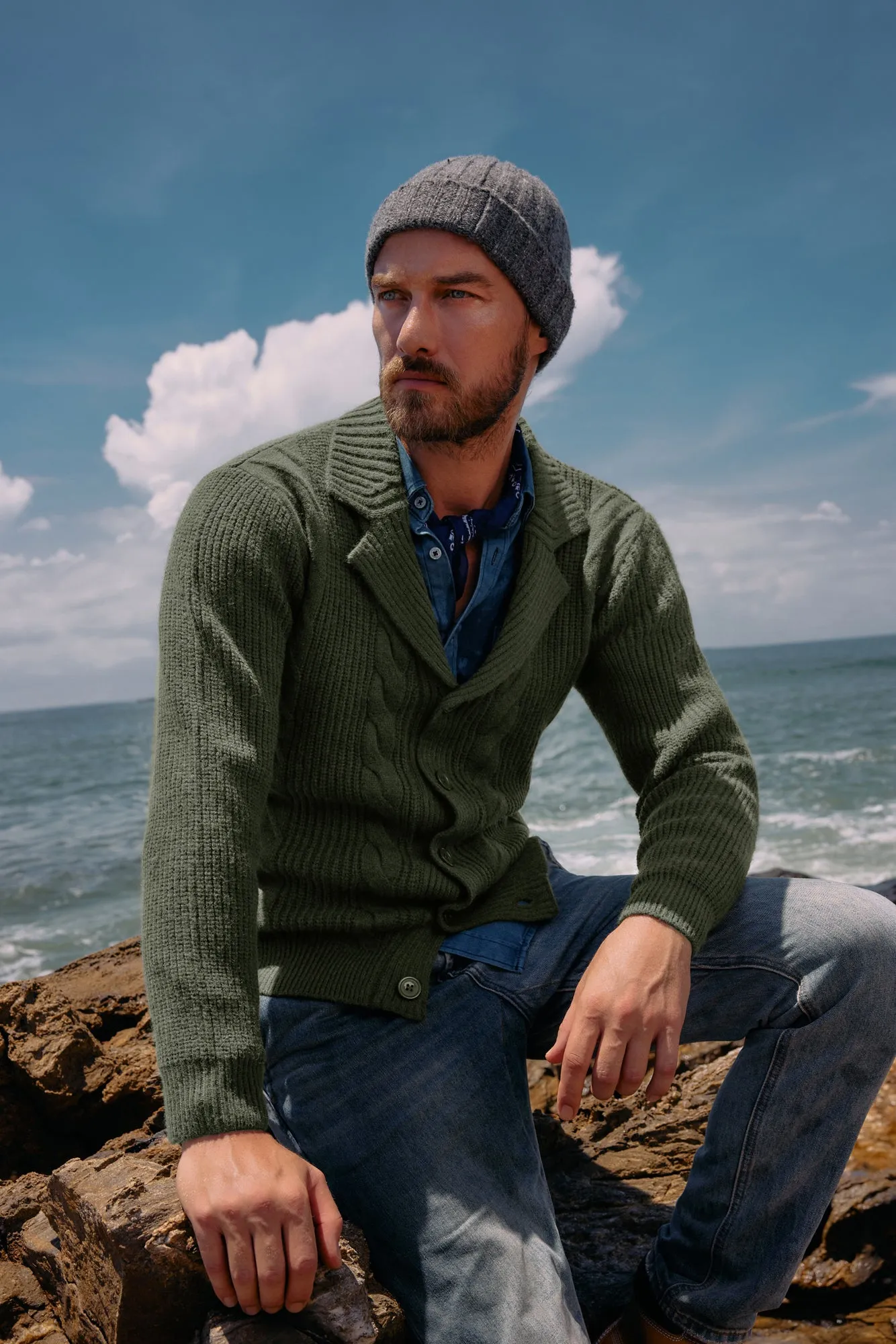 Men's Shawl Collar Cardigan Sweater Casual Button Down Cable Knitted Sweater sold by Paul Jones product image thumbnail 2