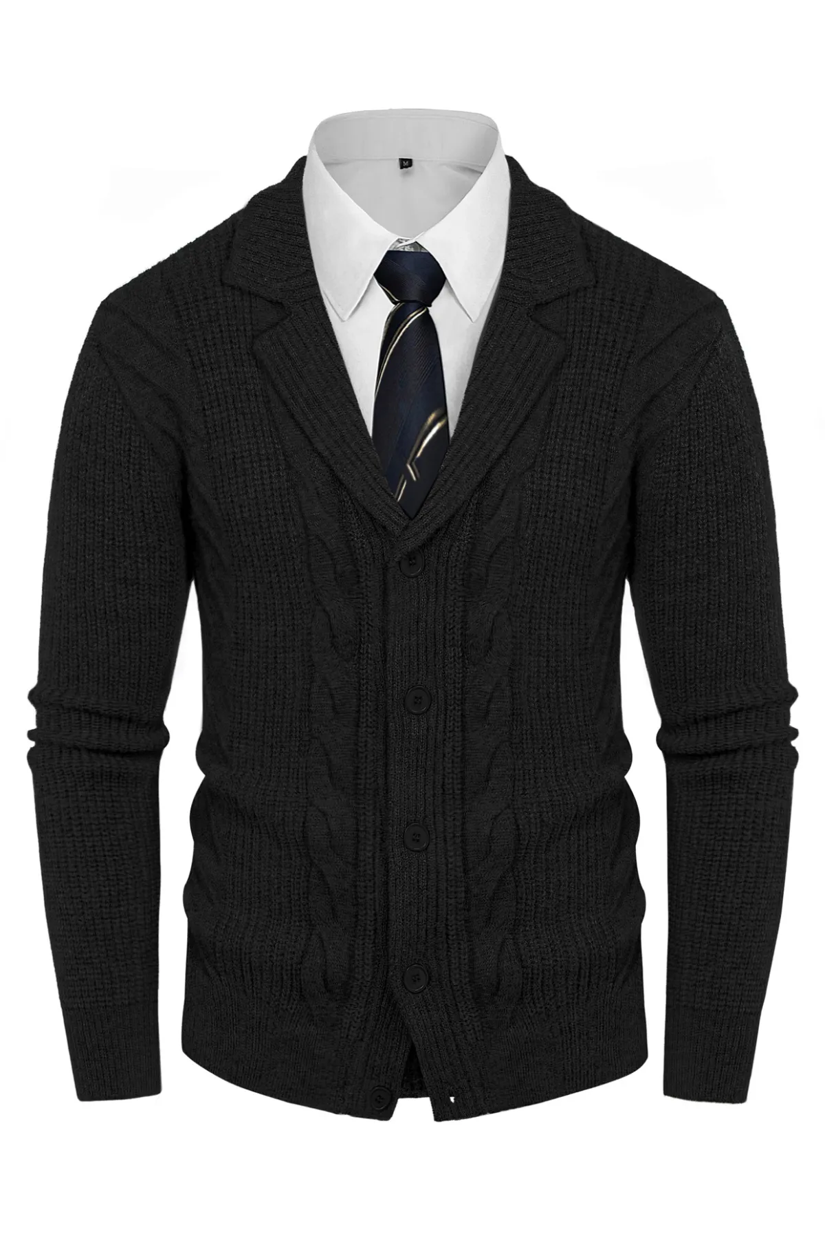 Men's Shawl Collar Cardigan Sweater Casual Button Down Cable Knitted Sweater sold by Paul Jones product image thumbnail 3