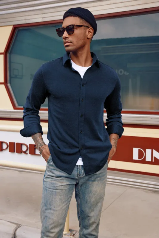 Men's Herringbone Shirts Casual Wrinkle-Free Cotton Button Down Cardigans Casual Shirt Jacket sold by Paul Jones