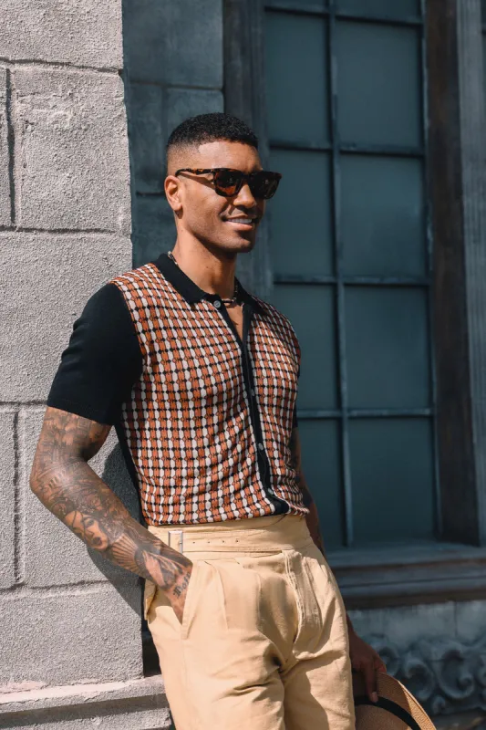 Mens Polo Shirt Short Sleeve Vintage Contrast Button Down Knitted Polo Cardigan Shirts sold by Paul Jones