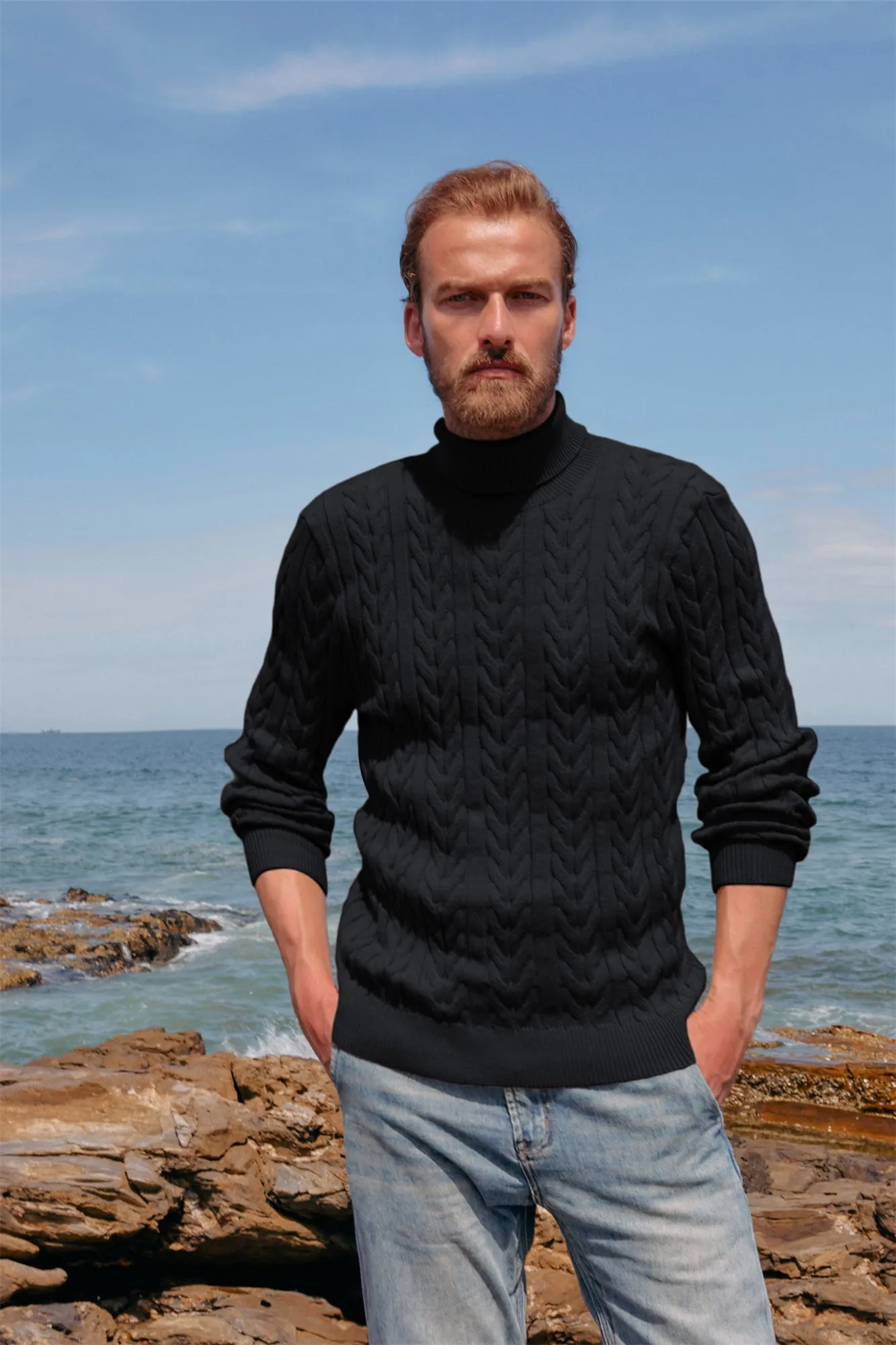 Men's Turtneck Pullover Sweaters Cable Knit Long Sleeve Sweater sold by Paul Jones product image thumbnail 5