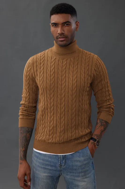 Men's Turtneck Pullover Sweaters Cable Knit Long Sleeve Casual Sweater sold by Paul Jones