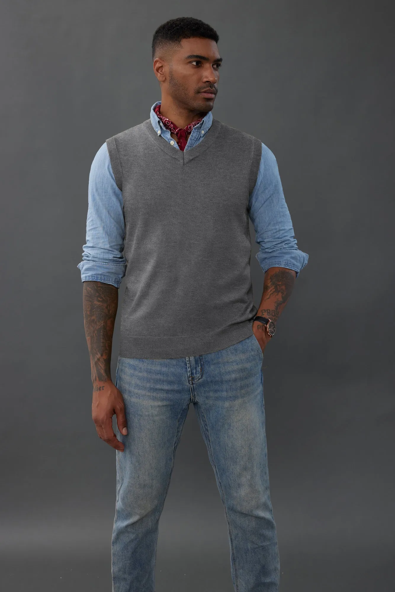 Mens V-Neck Knitted Sweater Vest Solid Plain Sleeveless Pullover Knitwears sold by Paul Jones product image thumbnail 2