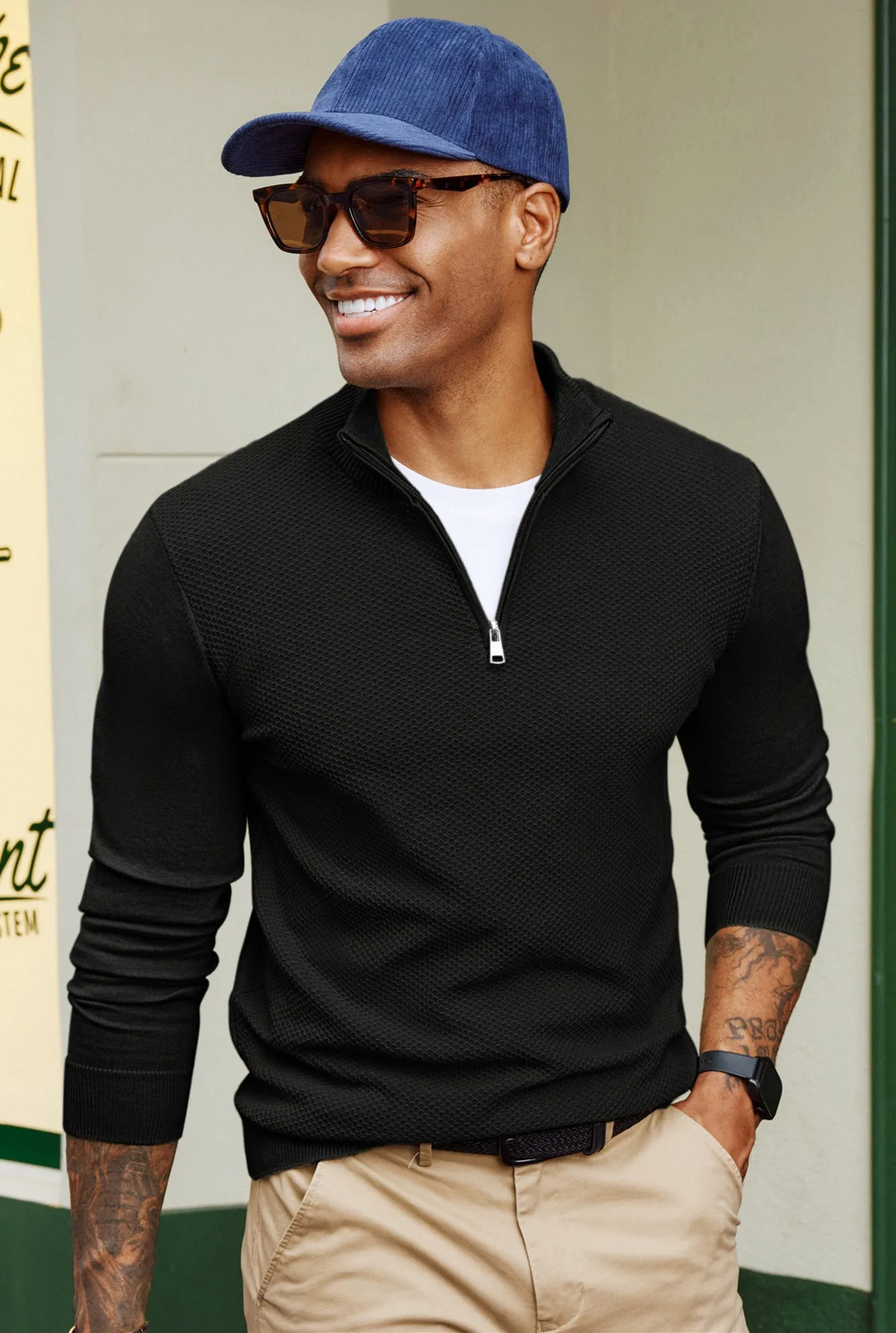 Men Textured Sweater Long Sleeve Stand Collar Zip-up Neck Pullover Knitwear sold by Paul Jones product image thumbnail 3