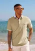 Men Pullover Shirt Casual Short Sleeve Lapel Collar Button-up Neck Tops sold by Paul Jones