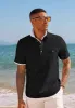 Men Pullover Shirt Casual Short Sleeve Lapel Collar Button-up Neck Tops sold by Paul Jones