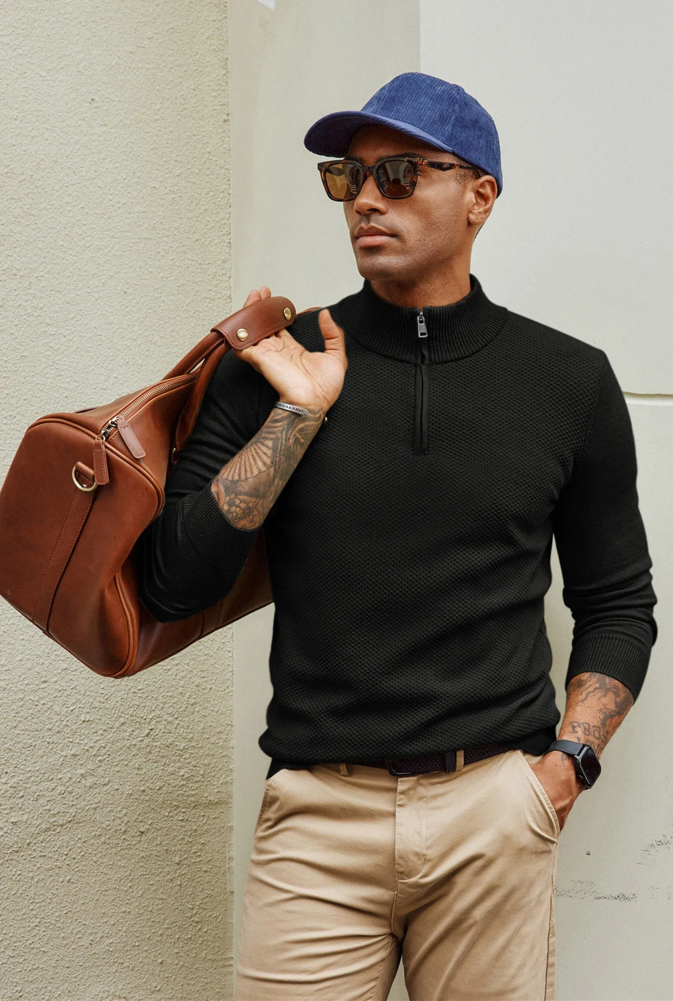 Men Textured Sweater Long Sleeve Stand Collar Zip-up Neck Pullover Knitwear sold by Paul Jones product image thumbnail 4