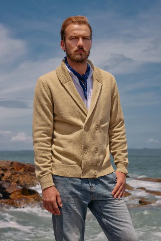 Men's Shawl Collar Cardigan Sweater Double Breasted Slim Fit Knitted Casual Sweater sold by Paul Jones