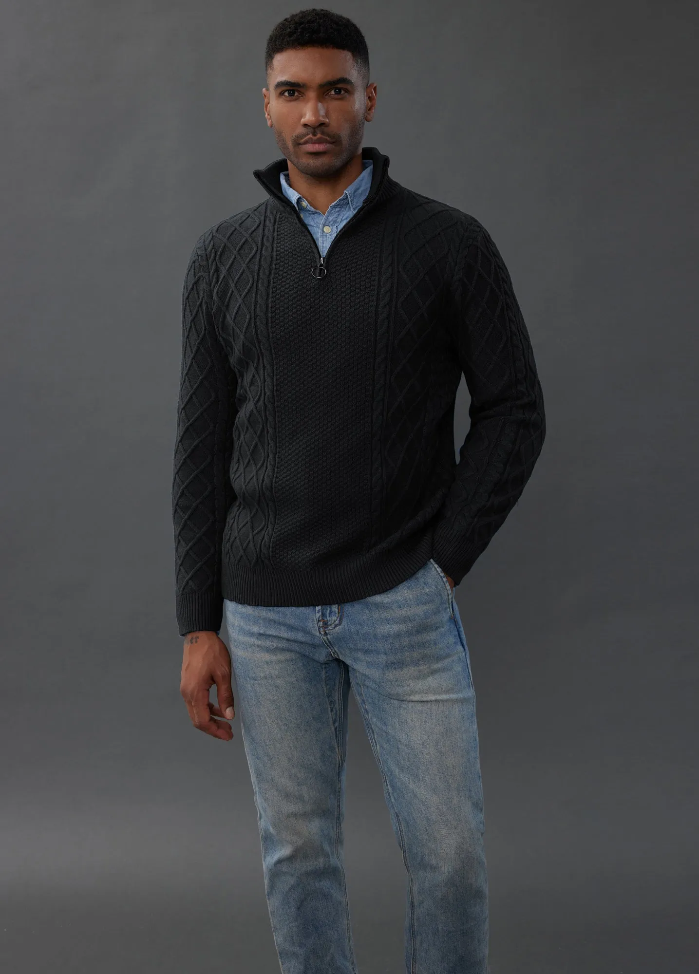 Men's Casual Quarter-Zip Sweaters Cable Knit Thermal Pullover sold by Paul Jones product image thumbnail 2