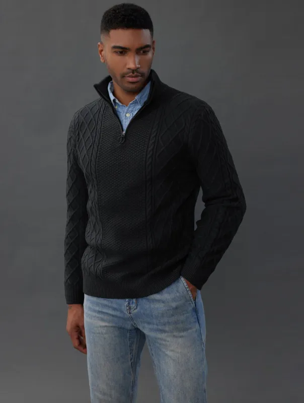 Men's Casual Quarter-Zip Sweaters Cable Knit Thermal Pullover sold by Paul Jones