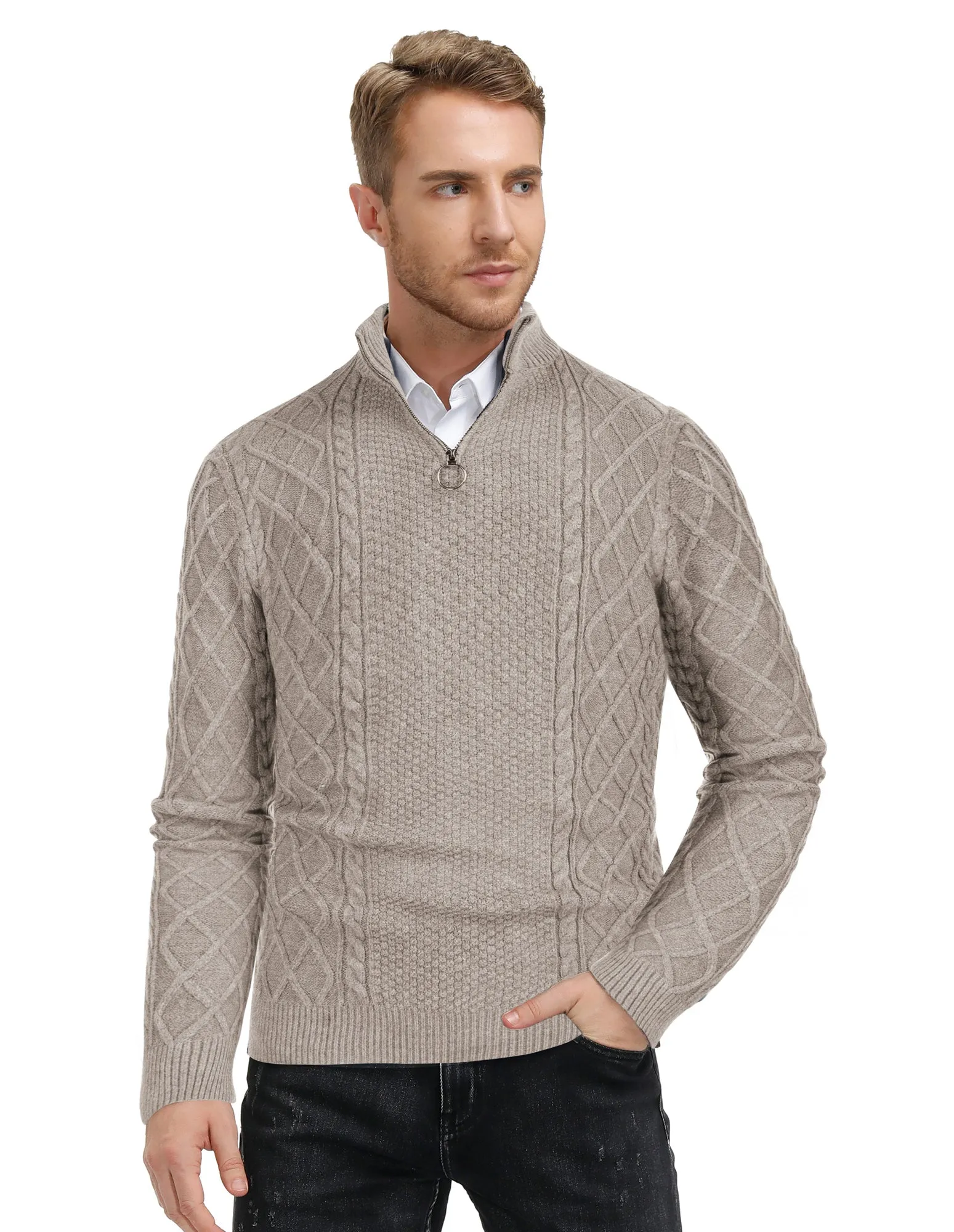 Men's Quarter-Zip Sweaters Cable Knit Thermal Pullover sold by Paul Jones product image thumbnail 2