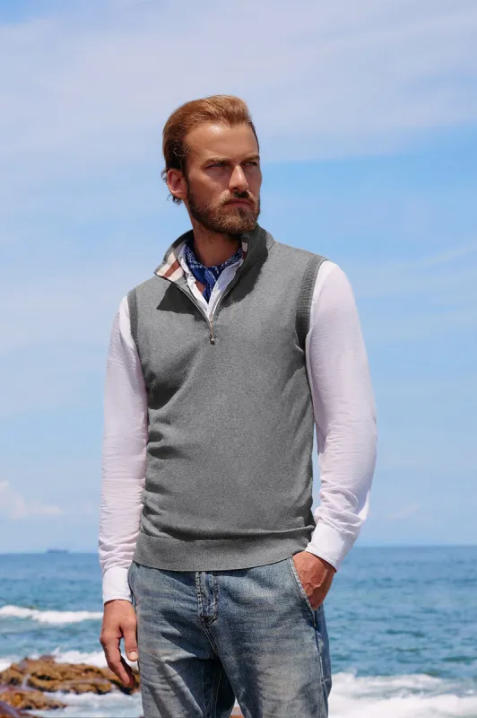 Men Stand Collar Sweater Vest Sleeveless Zip-up Neck Pullover Knitwears sold by Paul Jones
