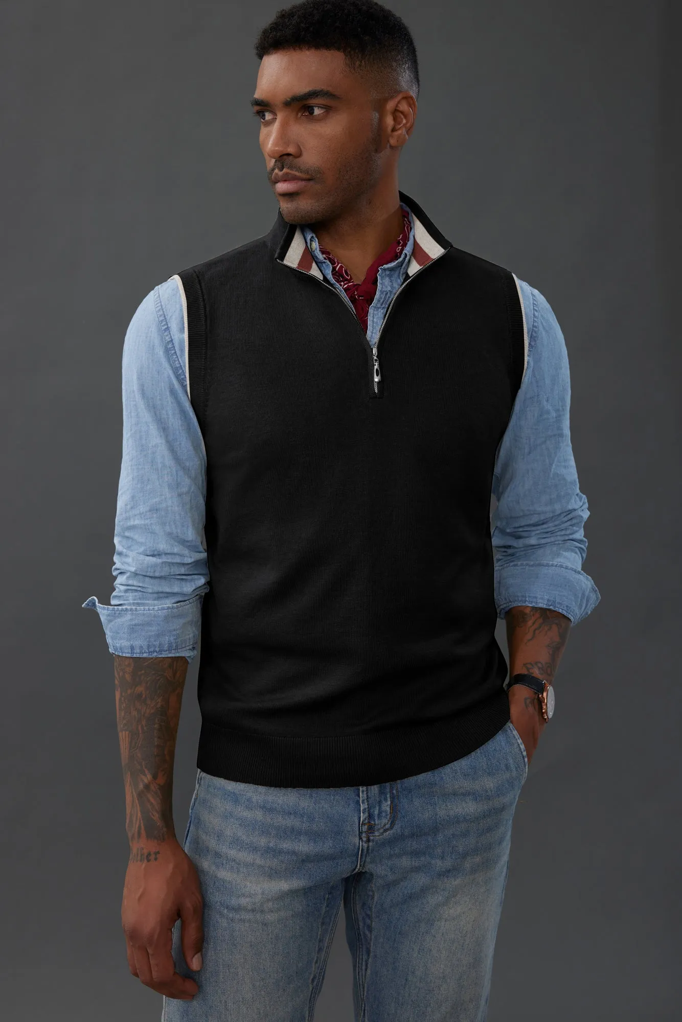 Men Stand Collar Sweater Vest Sleeveless Zip-up Neck Pullover Knitwears sold by Paul Jones product image thumbnail 5