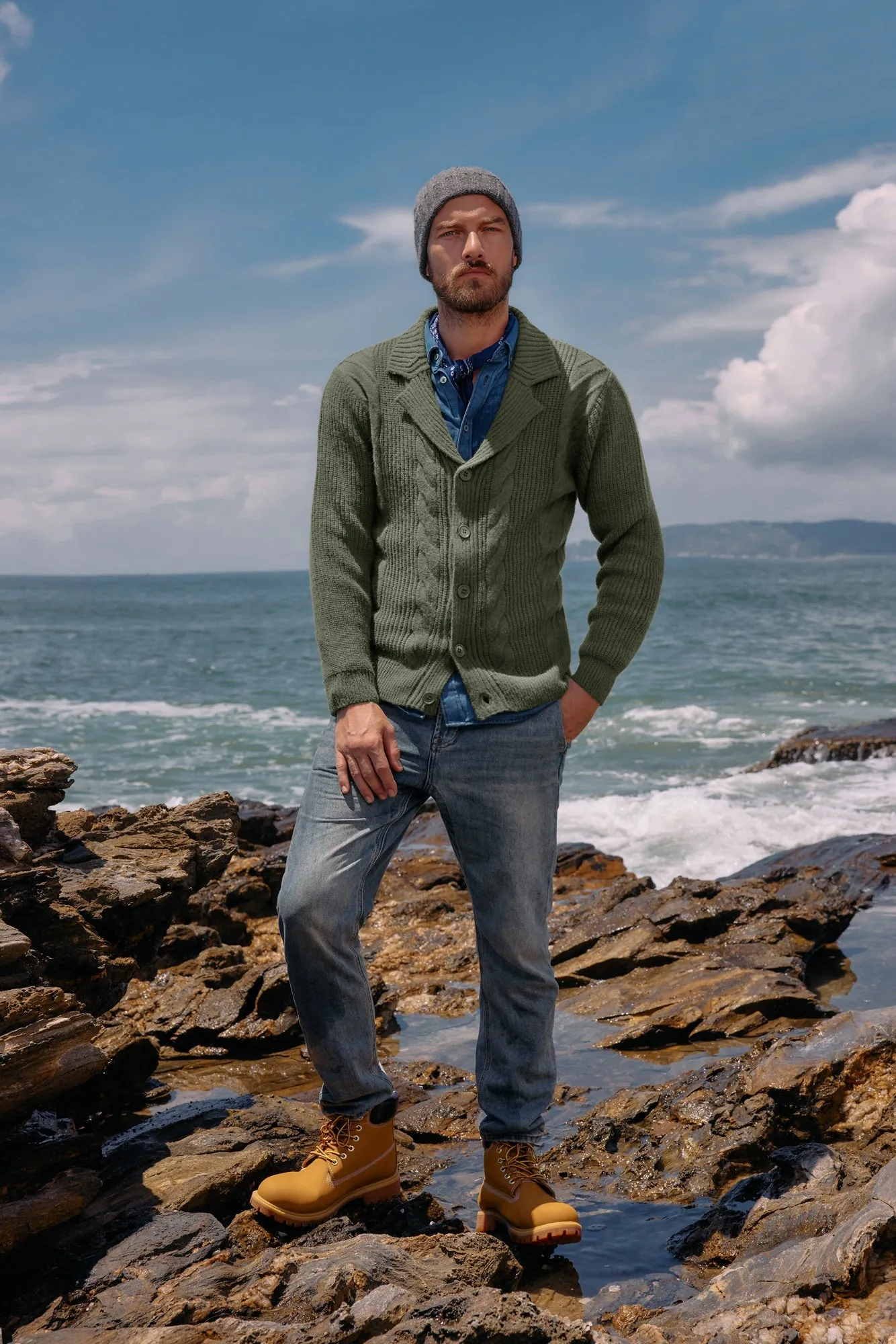 Men's Shawl Collar Cardigan Sweater Casual Button Down Cable Knitted Sweater sold by Paul Jones product image thumbnail 2