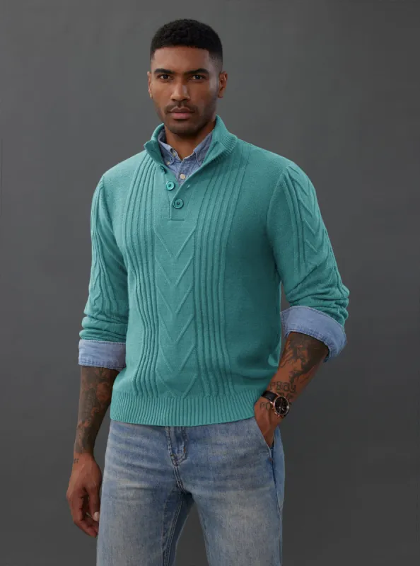 Men's Cable Knit Henley Pullover Sweater Thermal Jumper Casual Sweaters sold by Paul Jones