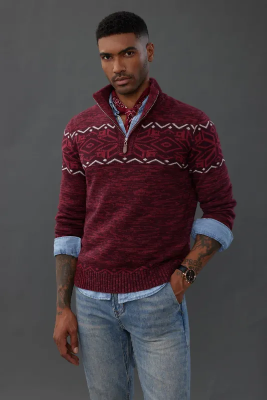 Men's Sweater Mock Neck Sweater Fair Isle Pattern Pullover Sweater sold by Paul Jones