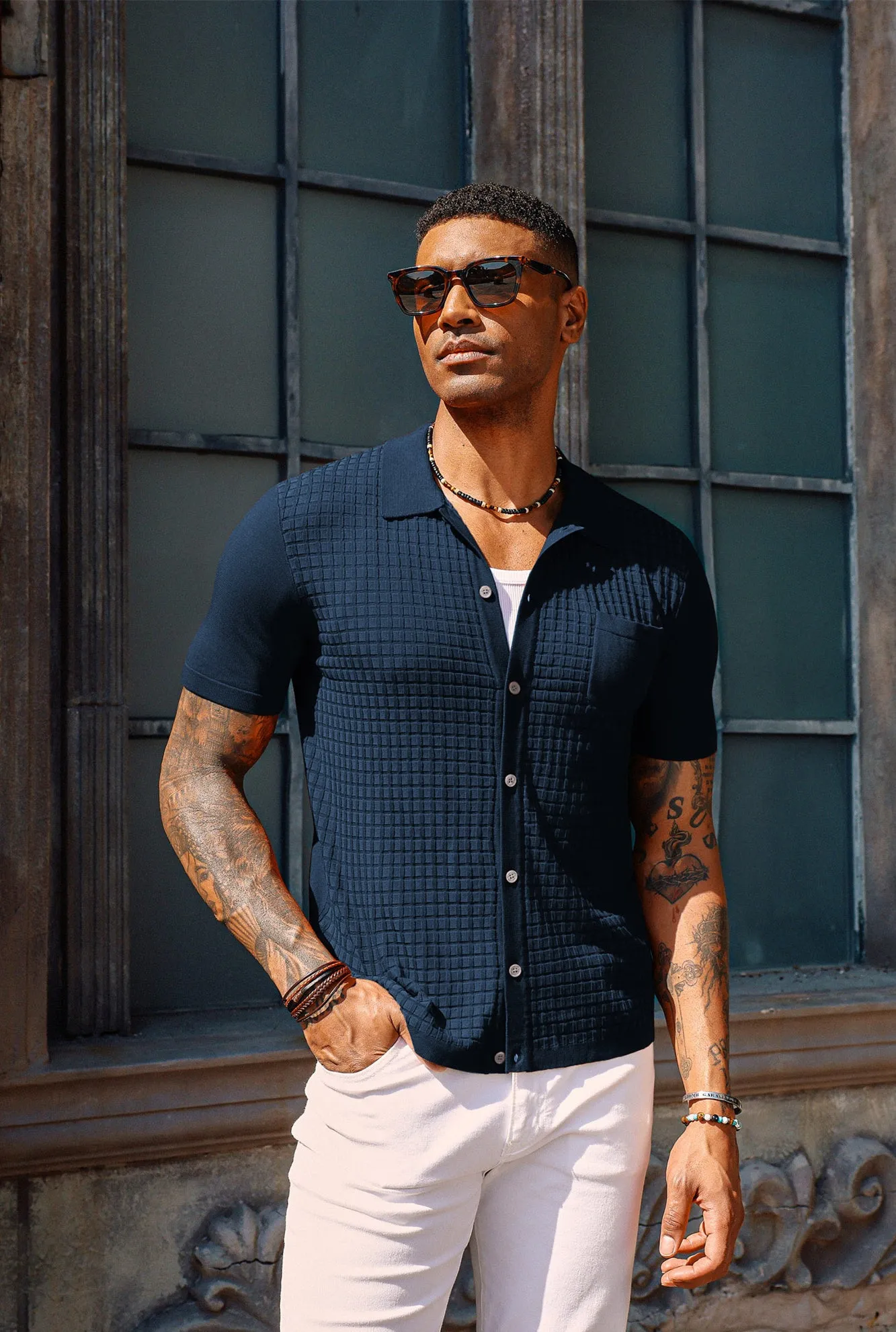 PJ Men Textured Cardigan Short Sleeve Lapel Collar Button-up Sweater Knitwear sold by Paul Jones product image thumbnail 4
