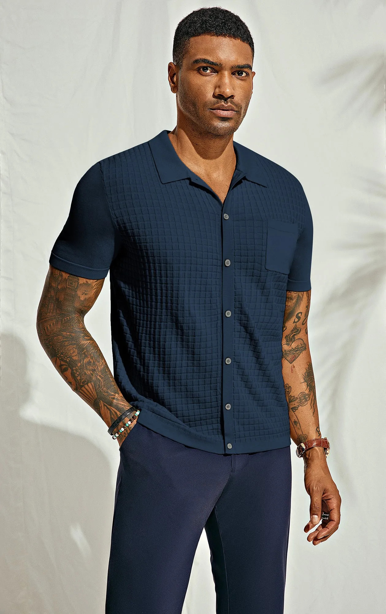 PJ Men Textured Cardigan Short Sleeve Lapel Collar Button-up Sweater Knitwear sold by Paul Jones product image thumbnail 5