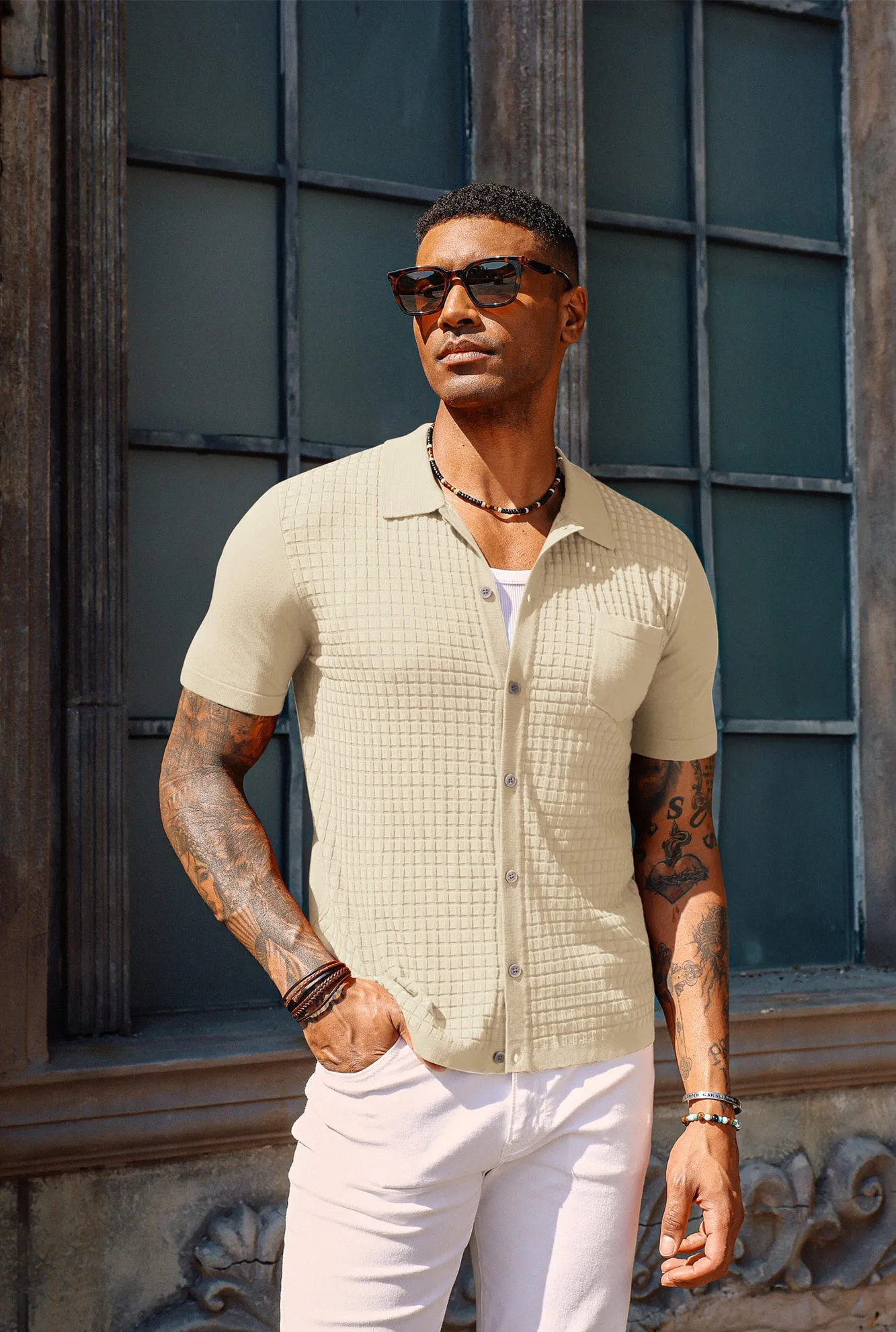 PJ Men Textured Cardigan Short Sleeve Lapel Collar Button-up Sweater Knitwear sold by Paul Jones product image thumbnail 2