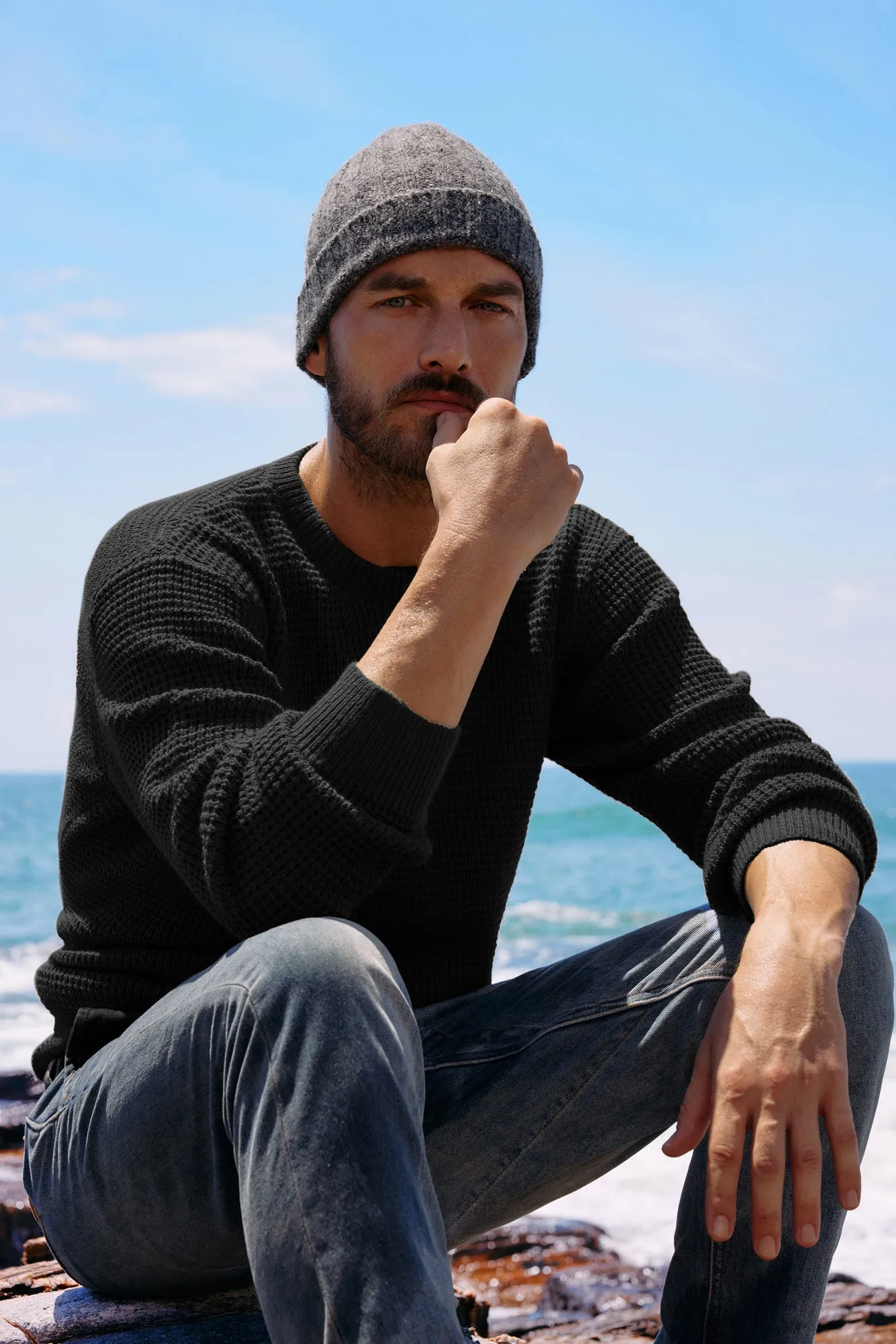 Men's Crewneck Pullover Sweater Waffle Textured Long Sleeve Knitted Sweaters sold by Paul Jones product image thumbnail 5