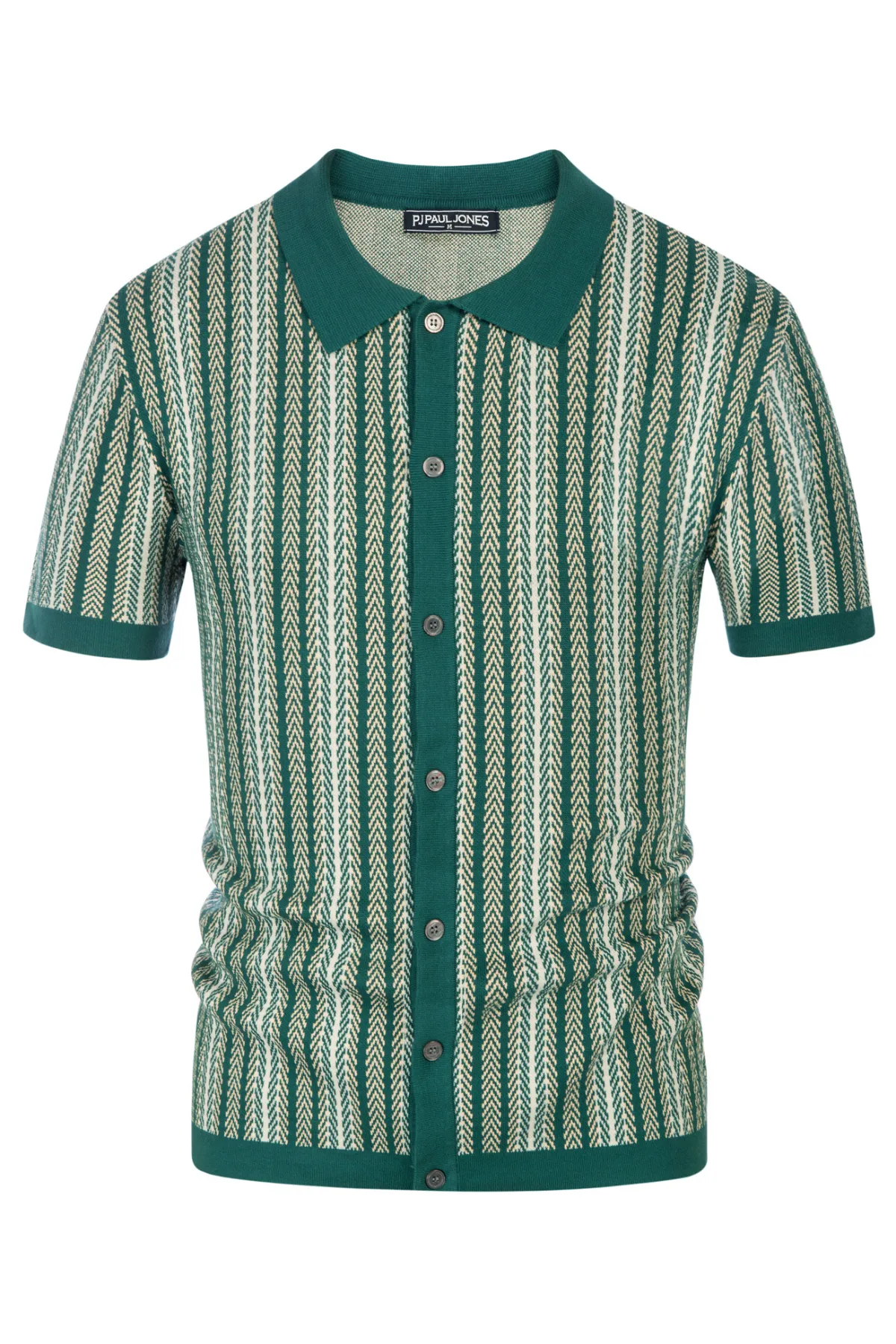 PJ PAUL JONES Men's Polo Shirts Retro Knit Cardigans Shirt 70s Vintage Striped Shirt Short Sleeve Button Down Clothing sold by Paul Jones product image thumbnail 3