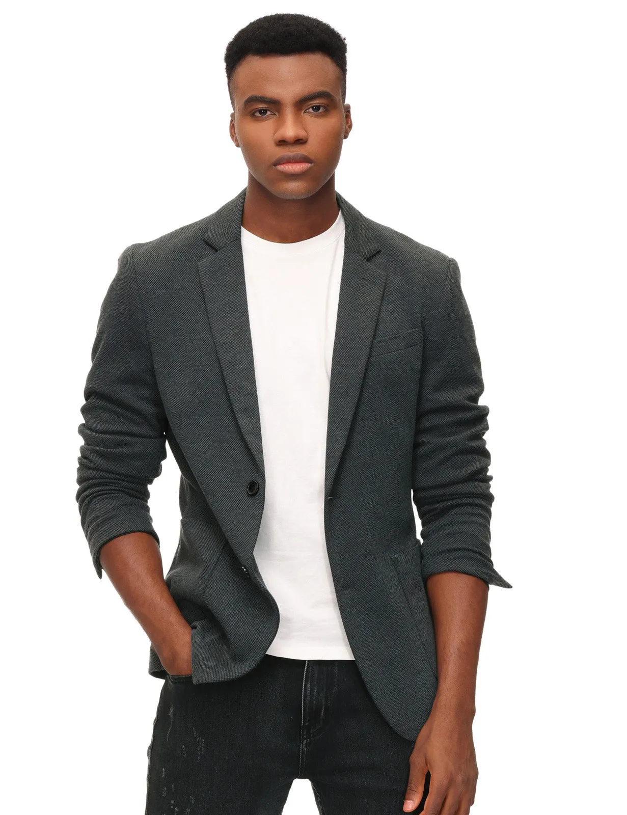 Mens Casual Knit Blazer Two Buttons Unlined Stretch Sport Coat Suit Jacket and Pant sold by Paul Jones product image thumbnail 5