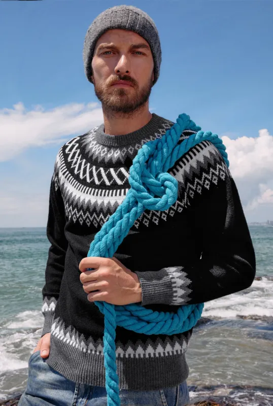 PJ Paul Jones Men's Fair Isle Crewneck Sweater Vintage Leisure Pattern Knit Long Sleeve Pullover Sweater sold by Paul Jones