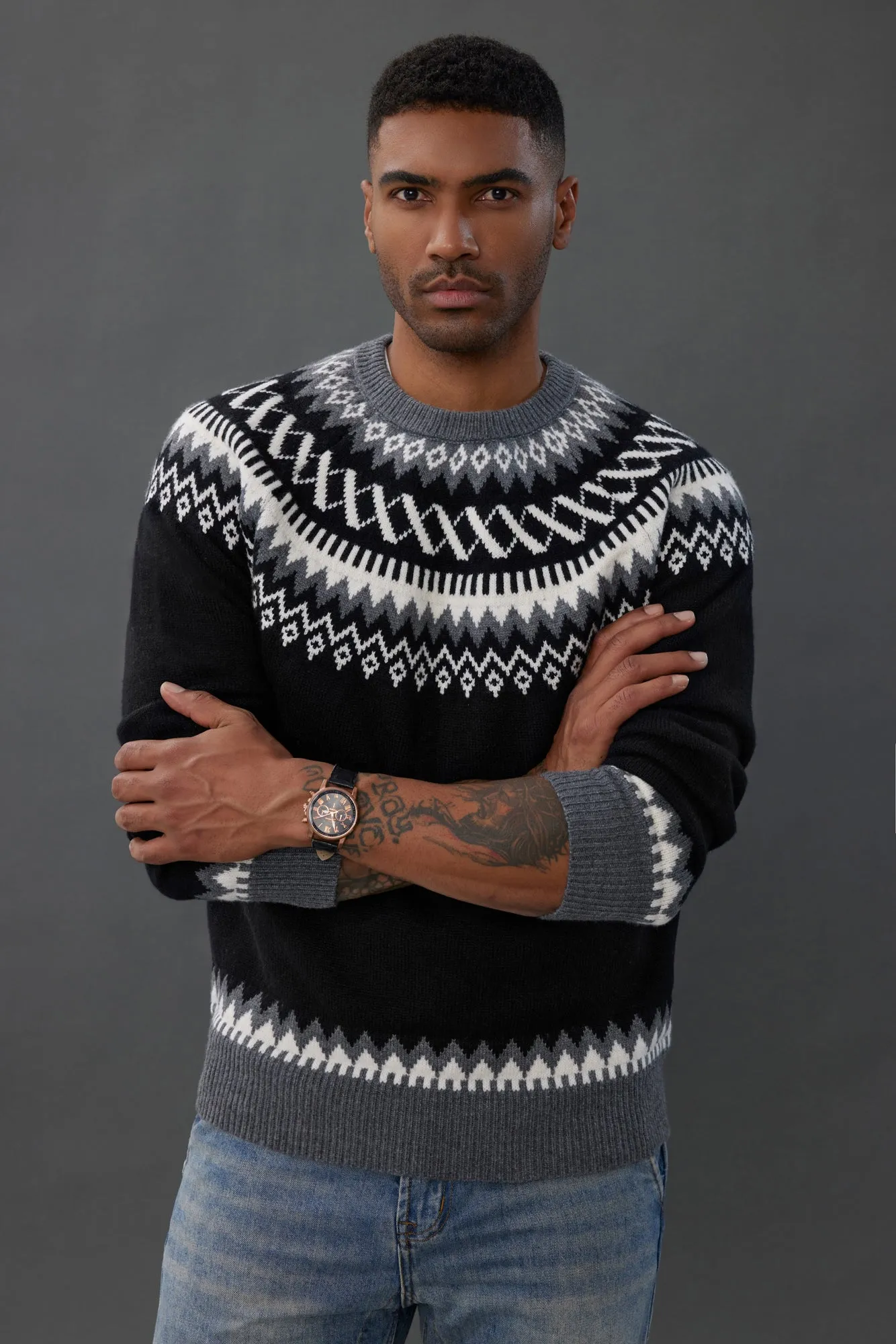 PJ Paul Jones Men's Fair Isle Crewneck Sweater Vintage Leisure Pattern Knit Long Sleeve Pullover Sweater sold by Paul Jones product image thumbnail 2