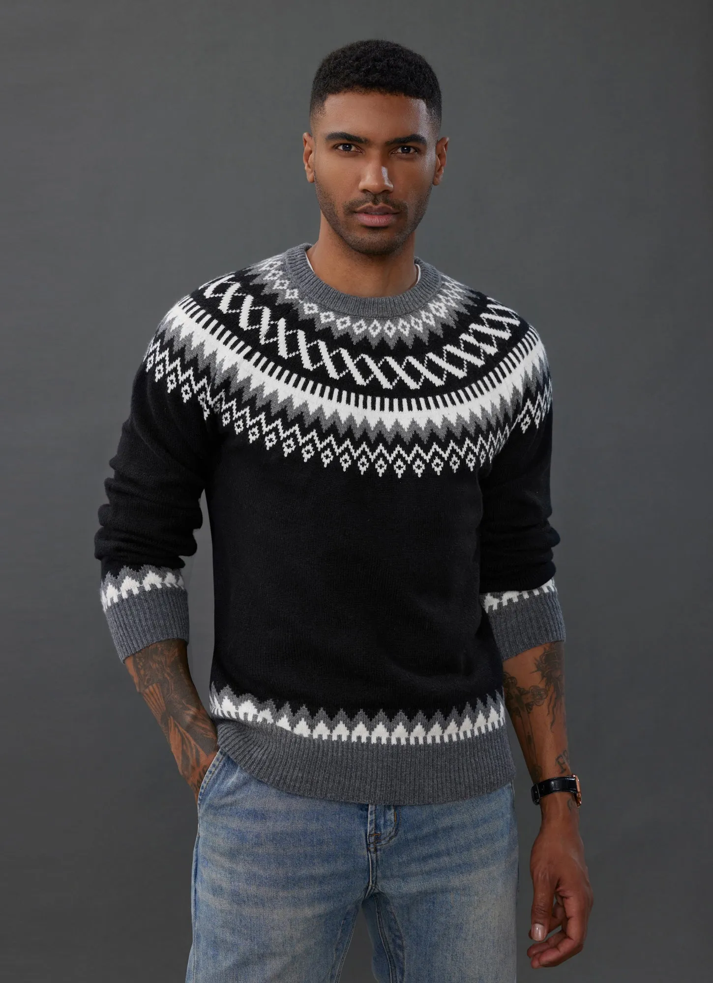 PJ Paul Jones Men's Fair Isle Crewneck Sweater Vintage Leisure Pattern Knit Long Sleeve Pullover Sweater sold by Paul Jones product image thumbnail 5