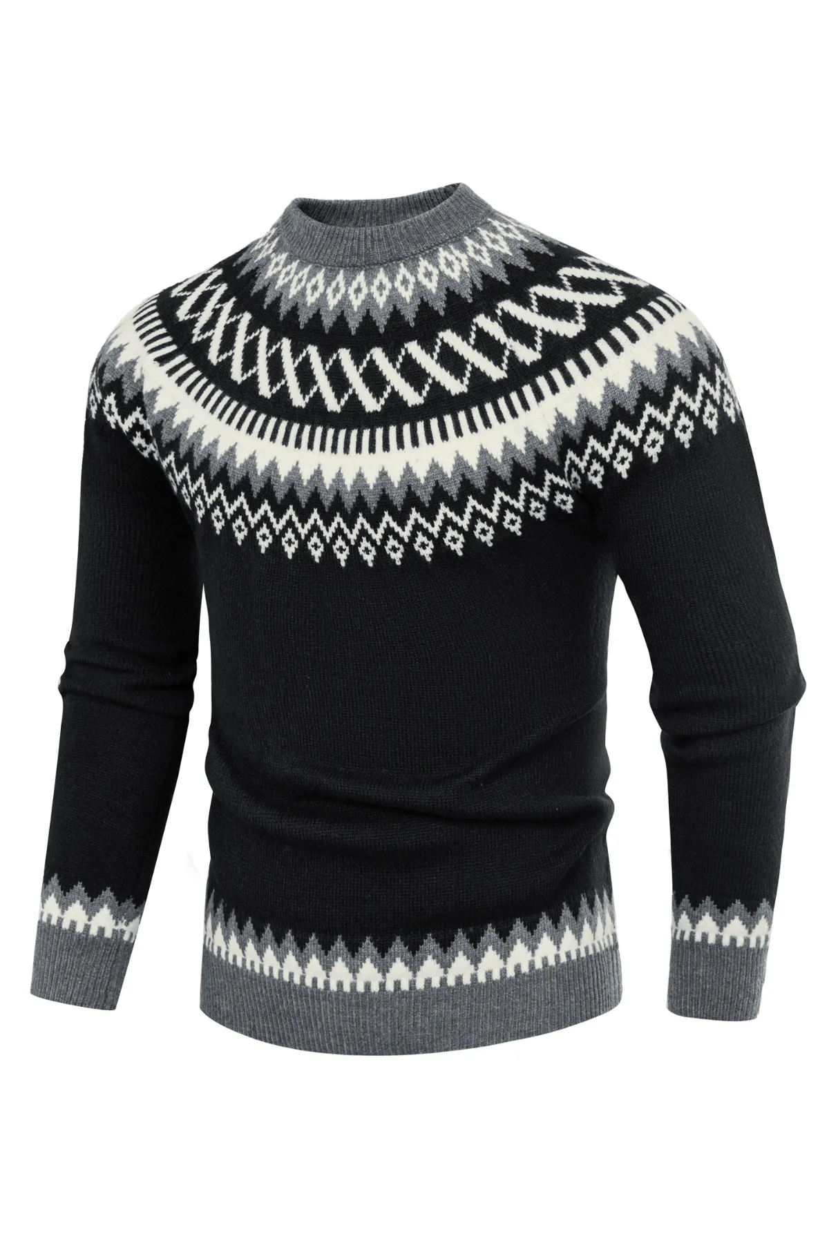 PJ Paul Jones Men's Fair Isle Crewneck Sweater Vintage Leisure Pattern Knit Long Sleeve Pullover Sweater sold by Paul Jones product image thumbnail 4