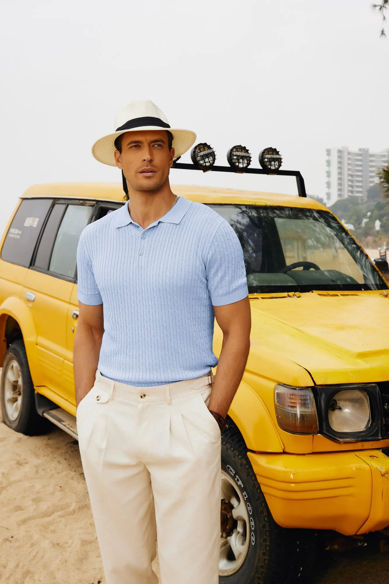 Mens Knitted Polo Shirts Cable Short Sleeve Golf Pullover Polo Shirt Breathable Knitting Polo Shirts sold by Paul Jones product image thumbnail 5