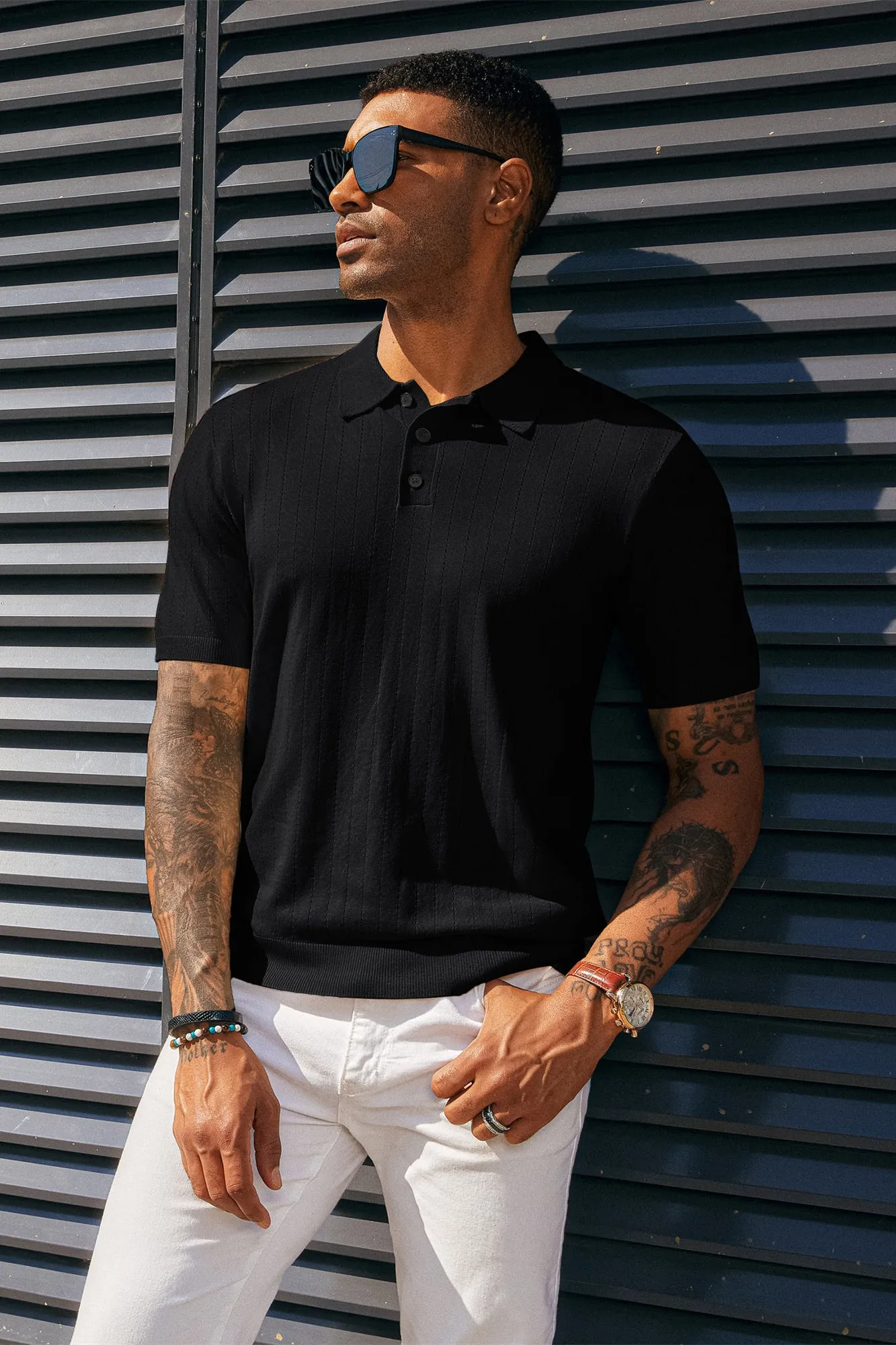 Men's Knit Polo Shirts Casual Short Sleeve Solid Button Down Pullover Polo T Shirts sold by Paul Jones product image thumbnail 5