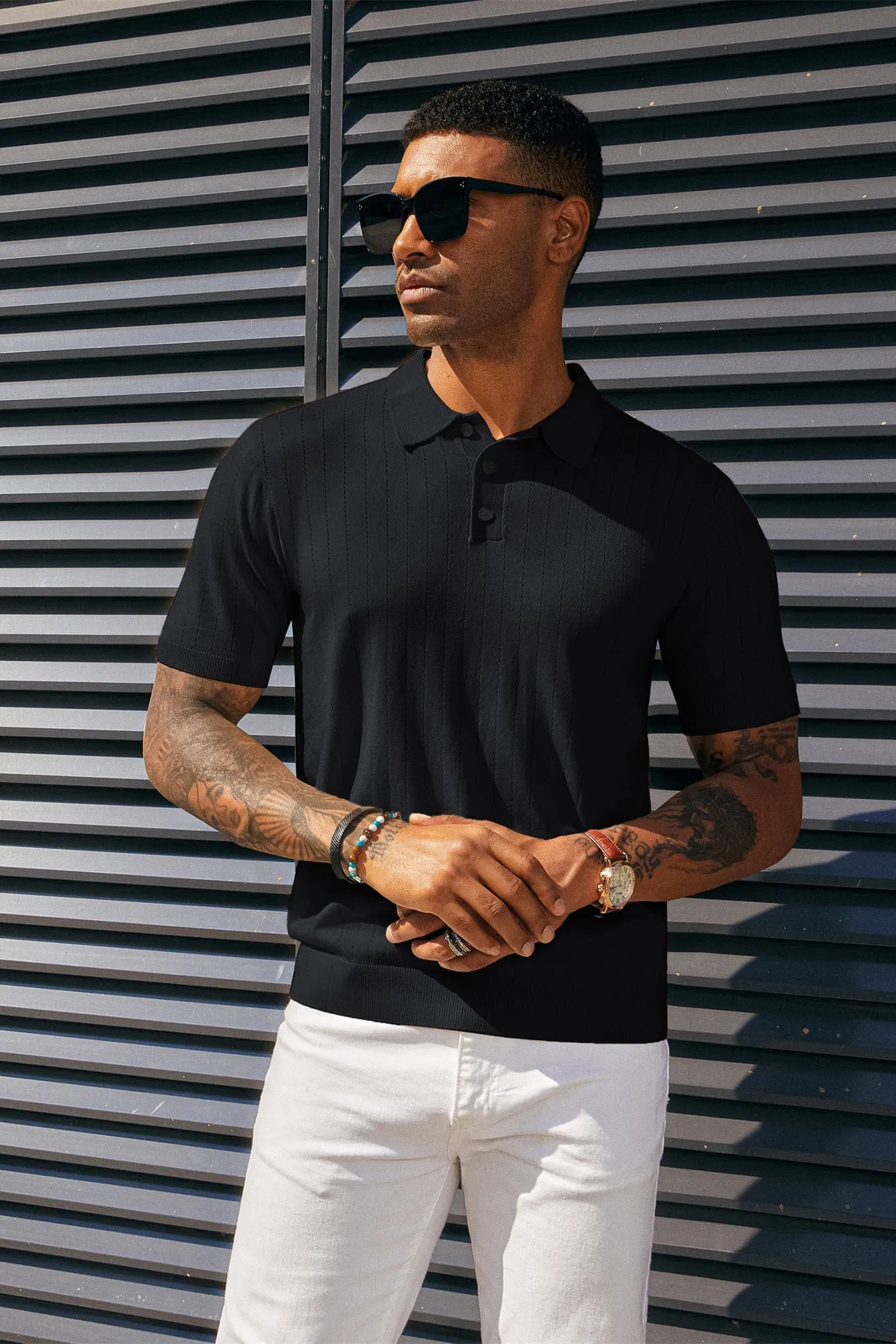 Men's Knit Polo Shirts Casual Short Sleeve Solid Button Down Pullover Polo T Shirts sold by Paul Jones product image thumbnail 2