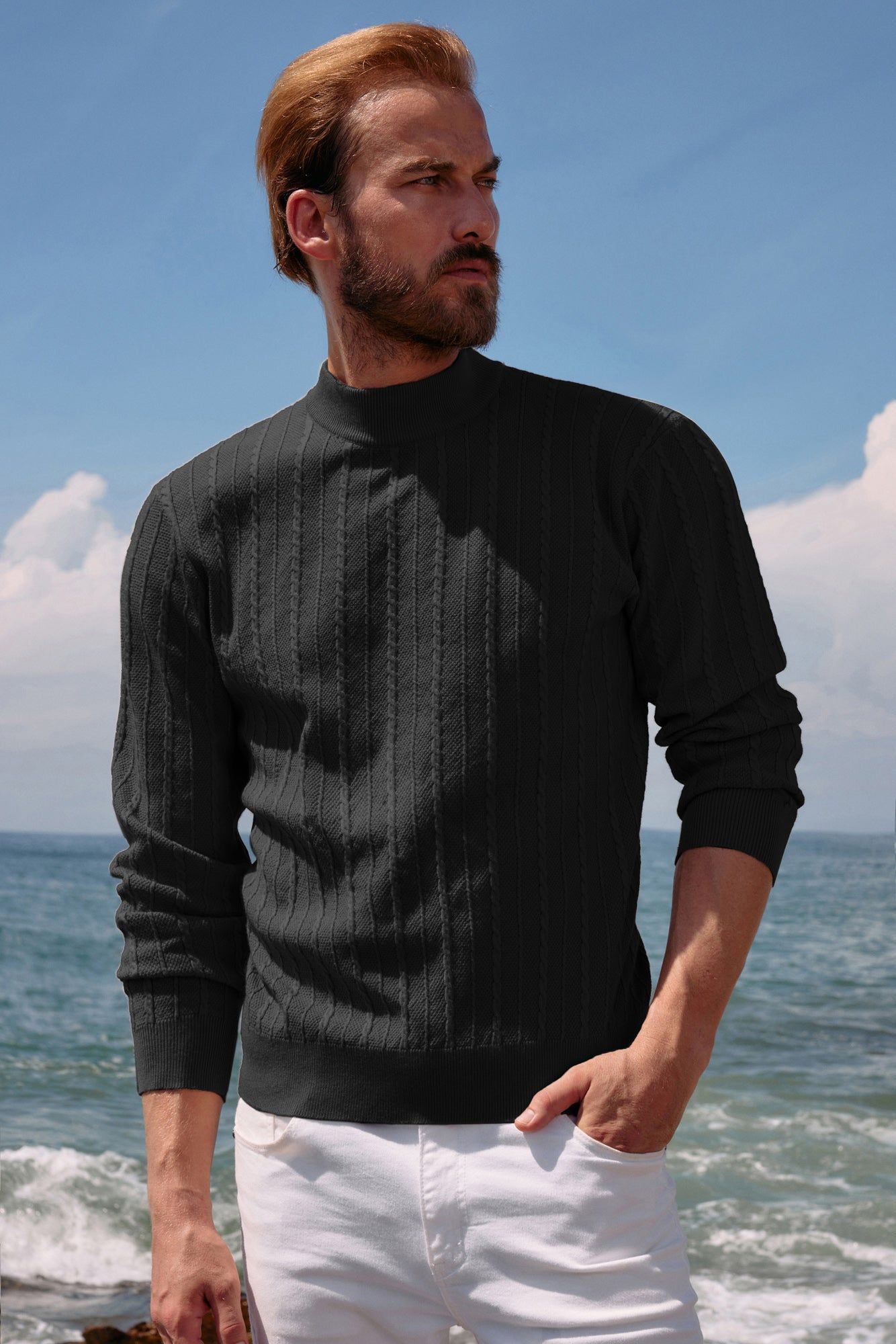 Men's Casual Cable Knitted Sweater Mock Turtleneck Pullover Sweaters sold by Paul Jones product image thumbnail 2