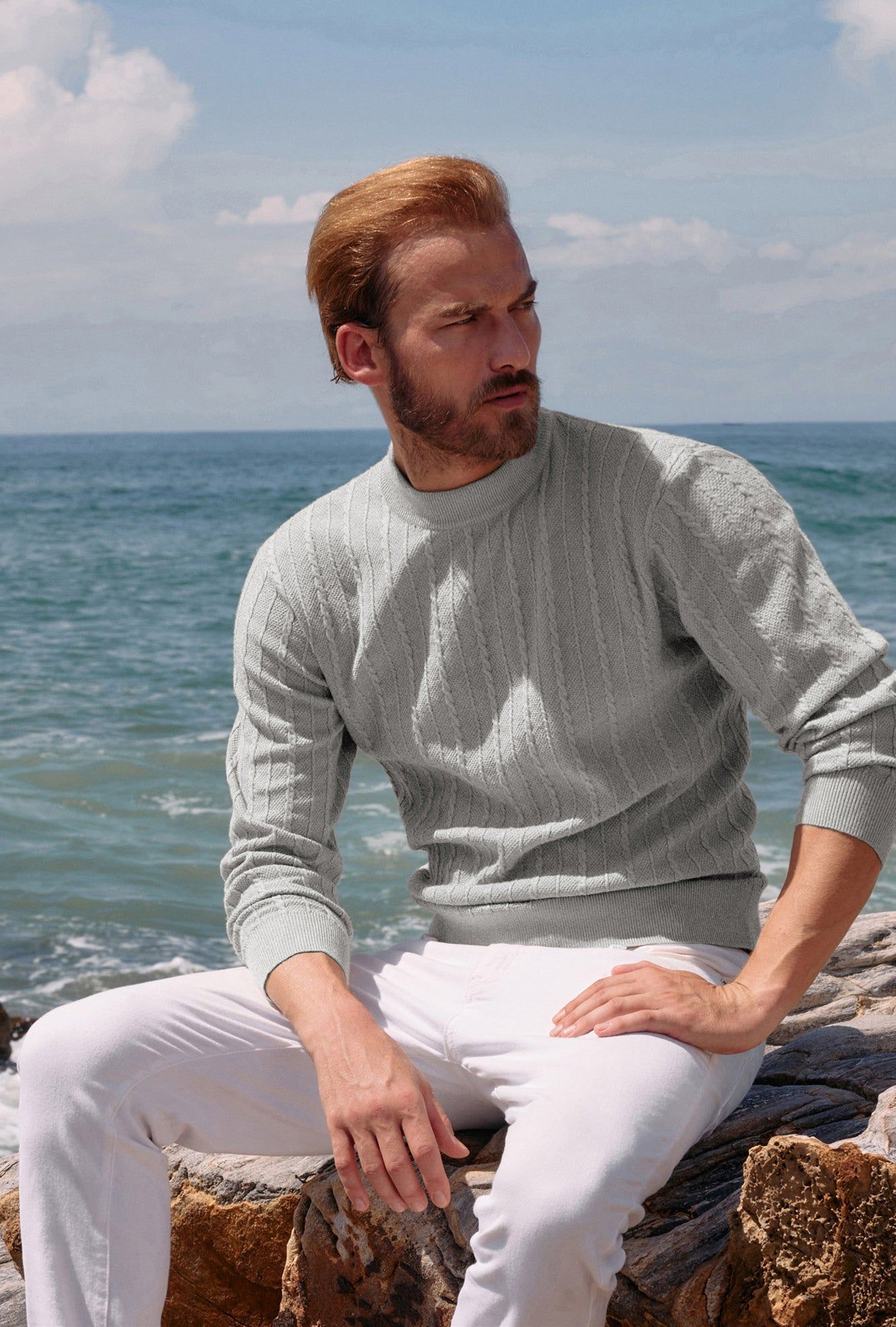 Men's Casual Cable Knitted Sweater Mock Turtleneck Pullover Sweaters sold by Paul Jones